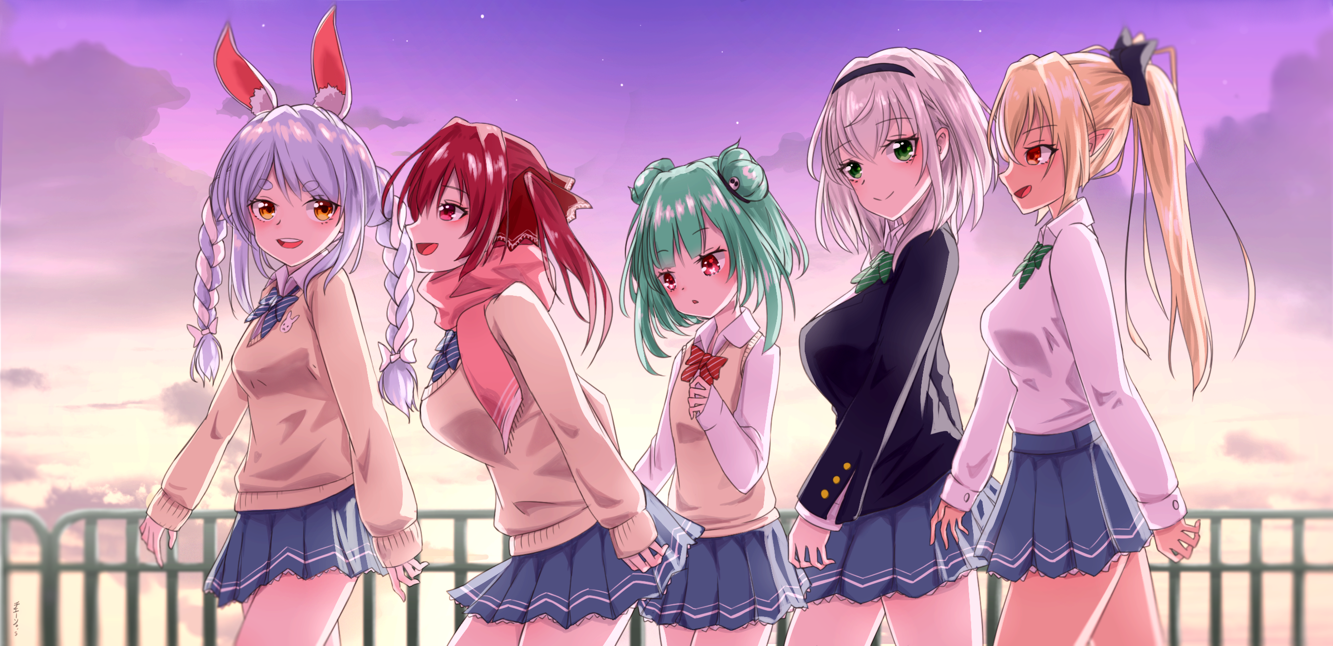 Anime Anime Girls Hololive Usada Pekora Houshou Marine Shiranui Flare Shirogane Noel Uruha Rushia Bl 2700x1308