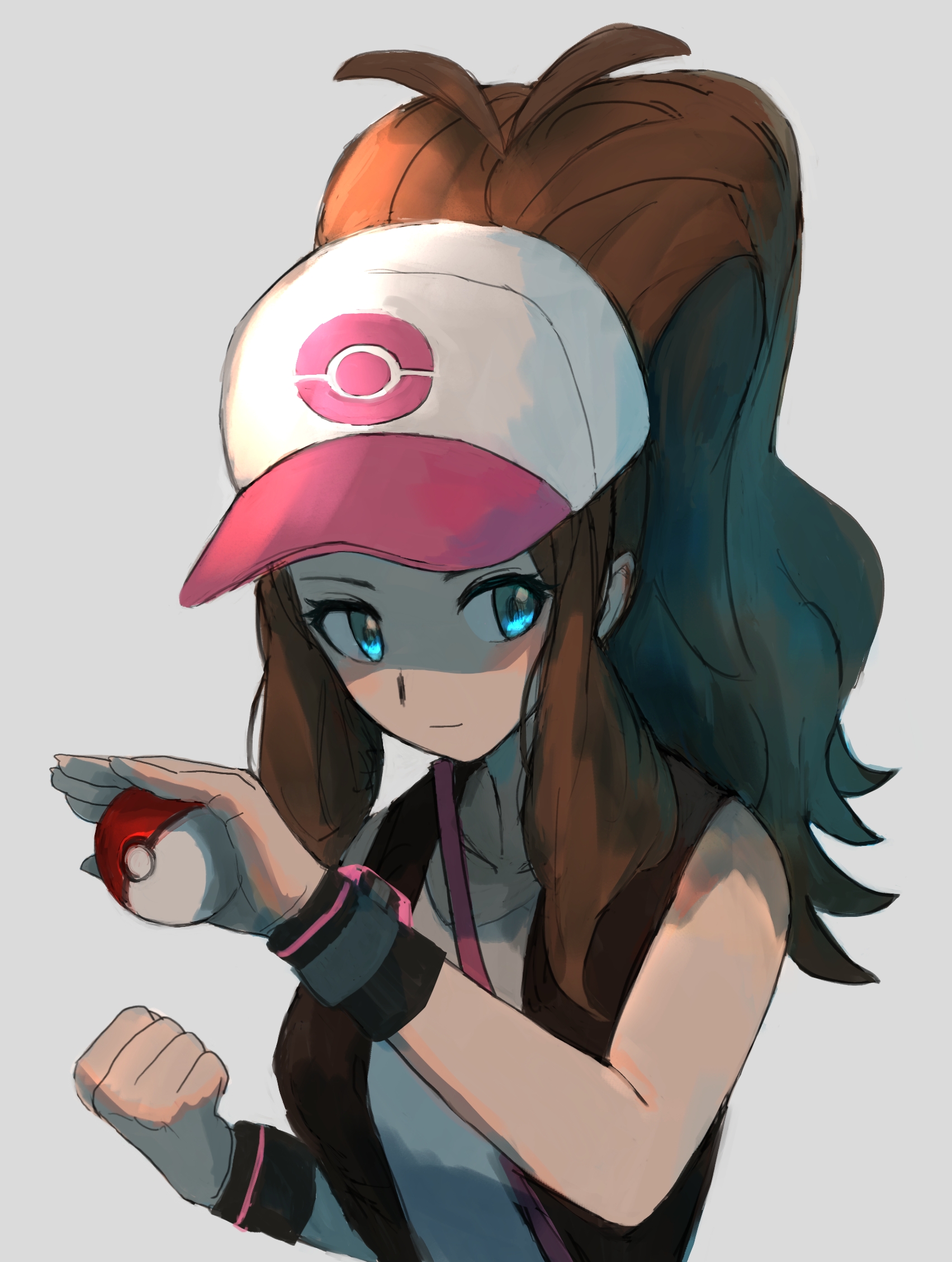 Anime Anime Girls Pokemon Hilda Pokemon Long Hair Ponytail Brunette Solo Artwork Digital Art Fan Art 1703x2256