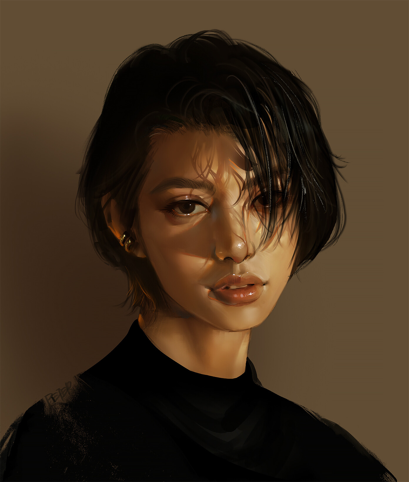 Peter Xiao Digital Digital Art Artwork Drawing Women Looking At Viewer Portrait Short Hair Black Hai 1391x1639