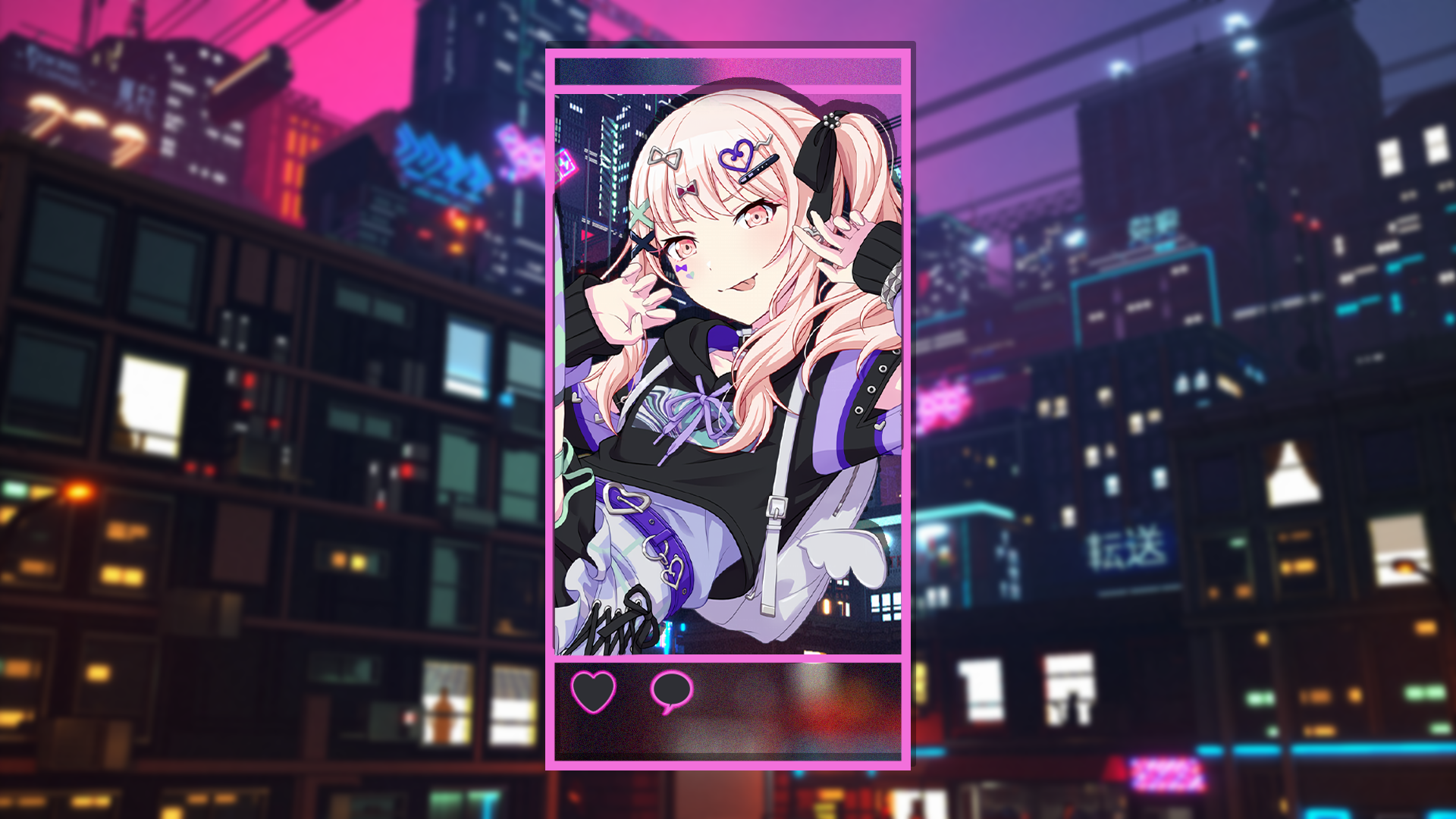 Project Sekai Colorful Stage Picture In Picture Neon City Anime Girls Tongue Out Blonde City Lights 1920x1080