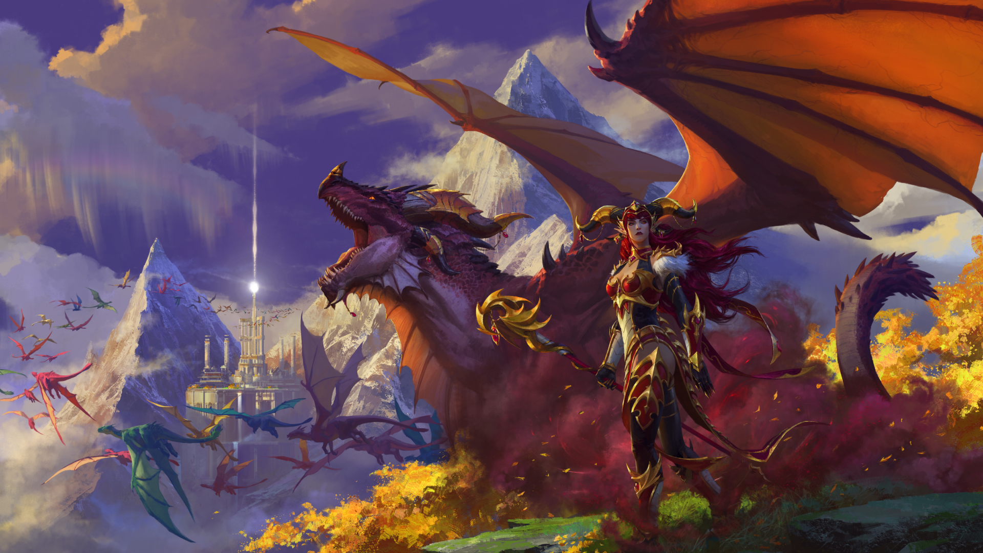 Warcraft Shadowlands Dragon Video Game Characters Sky Video Game Art Clouds Video Game Girls Armor S 1920x1080