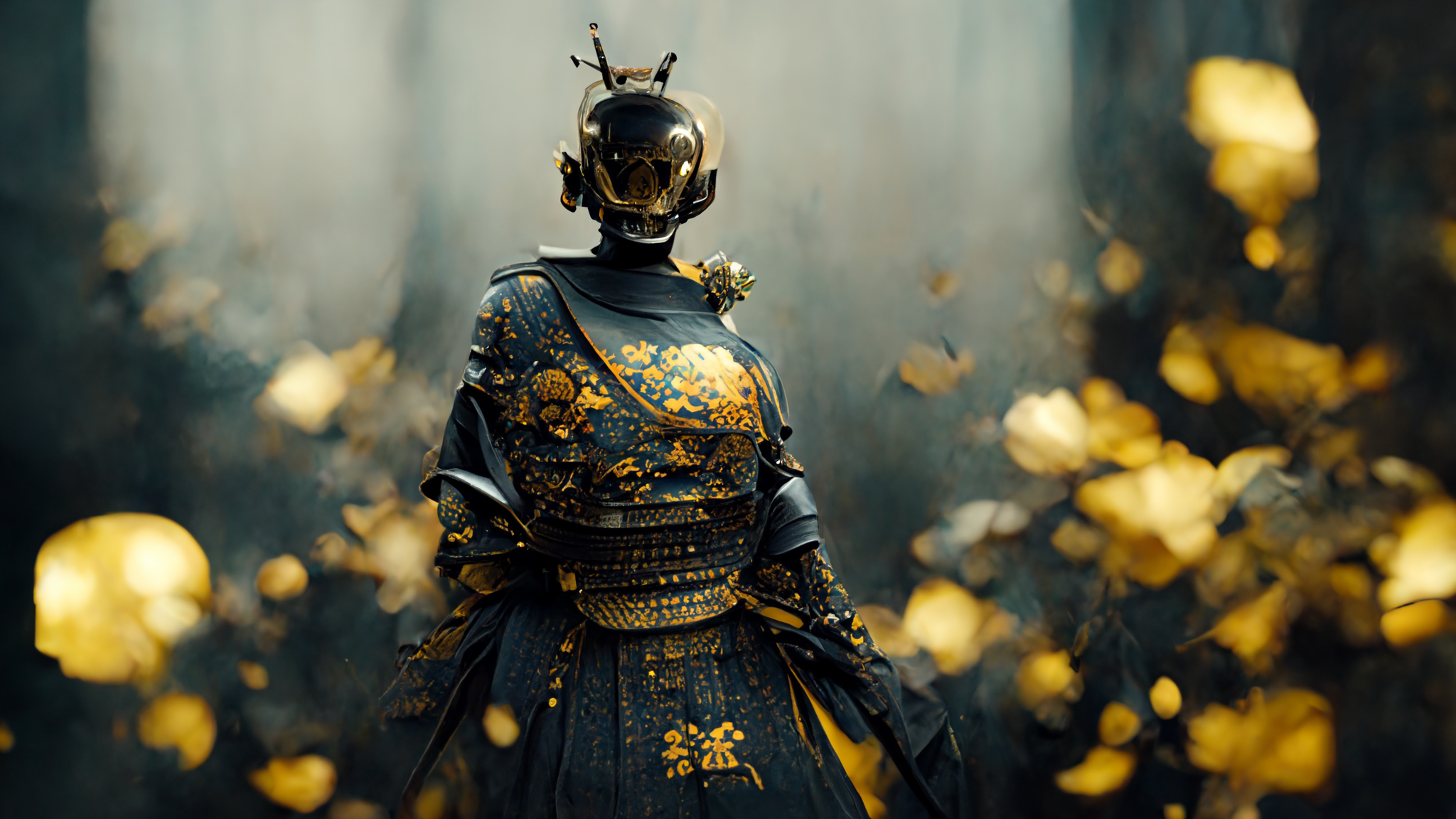 Samurai Warrior Gold Black Armor 2048x1152