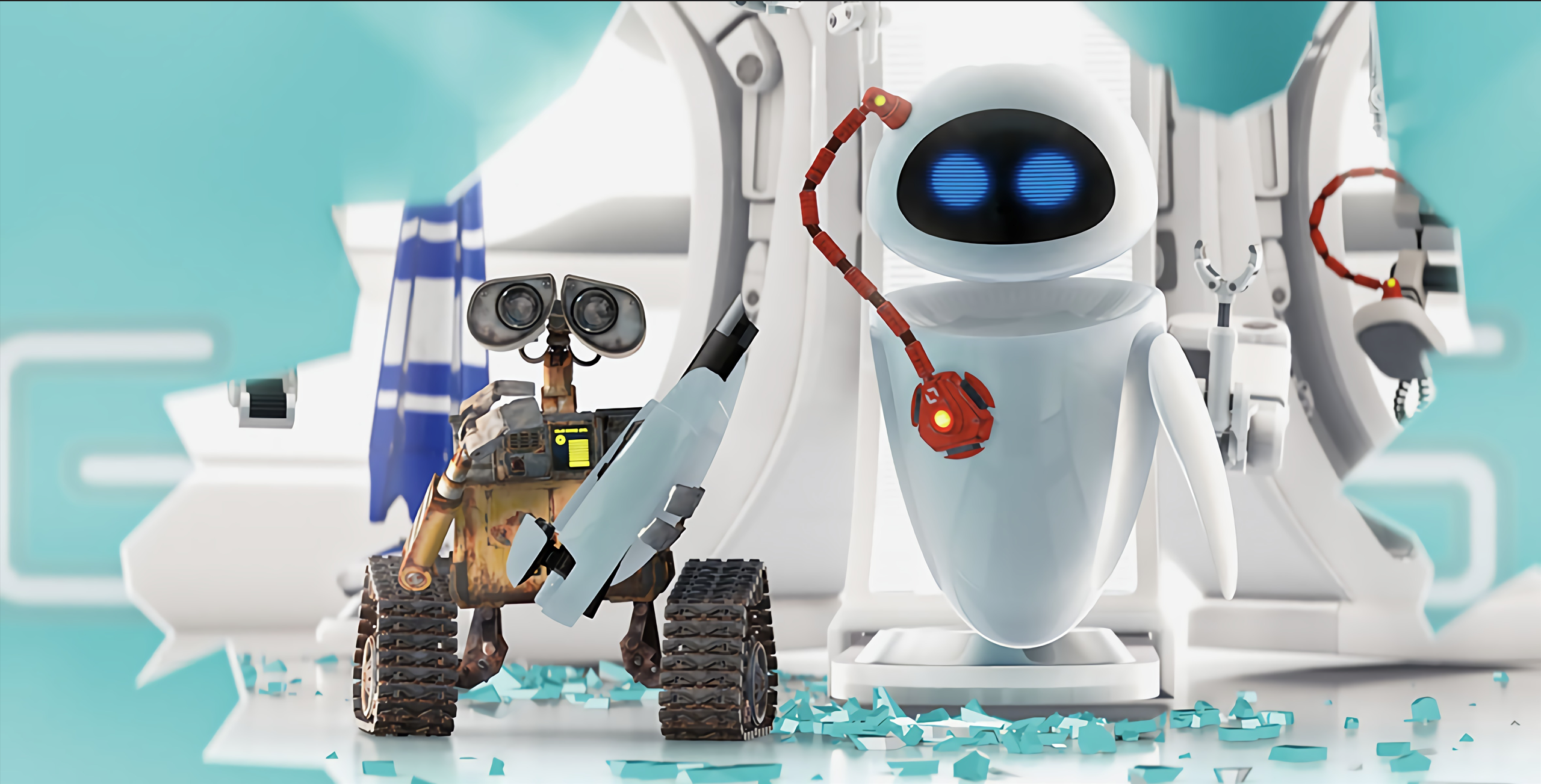 WALL E EVE Pixar Animation Studios Movies Disney Cartoon 3D CGi 2560x1303