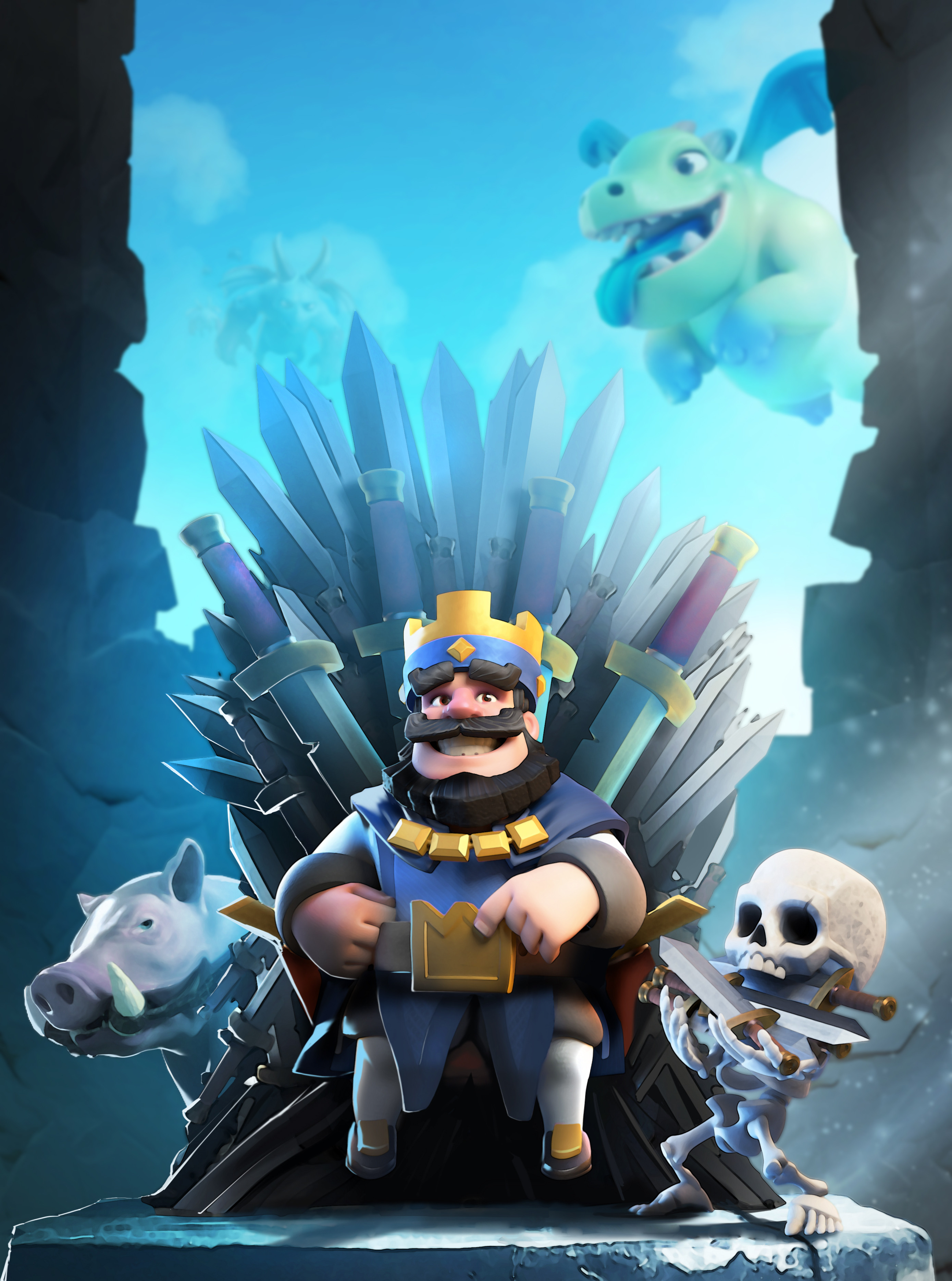 Clash Royale Game Of Thrones Parody ArtStation Dragon Skeleton King Throne Pigs Portrait Display Vid 2779x3740