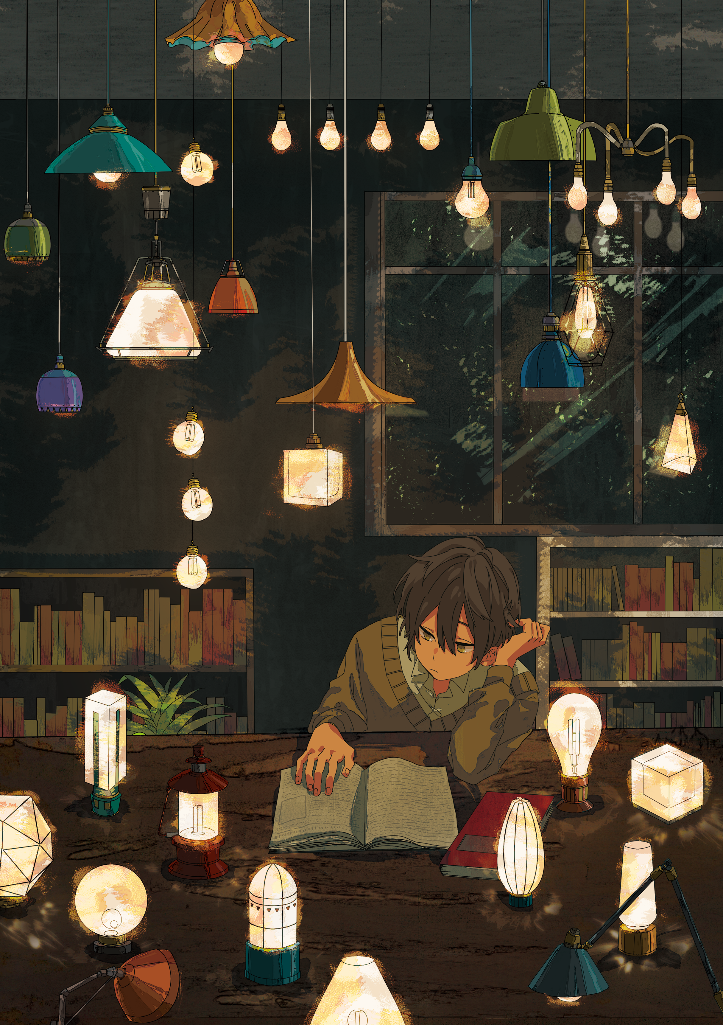 Anime Anime Boys Books Vertical Lights Reading 2428x3440
