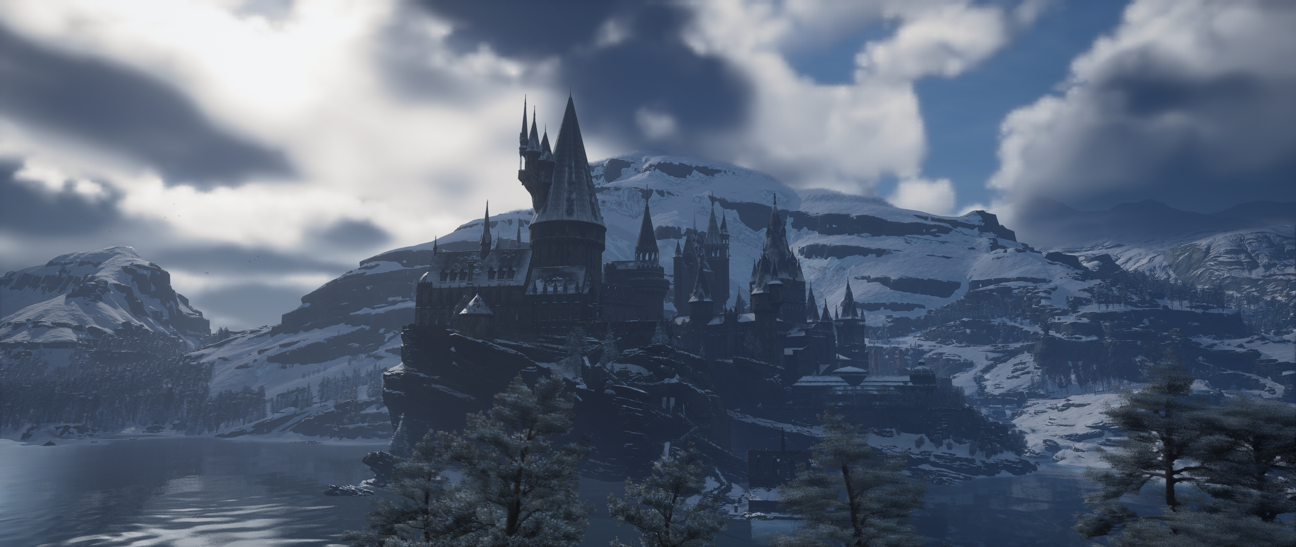 Hogwarts Hogwarts Legacy Harry Potter PC Gaming Landscape Screen Shot Avalanche Software Clouds Vide 2560x1080