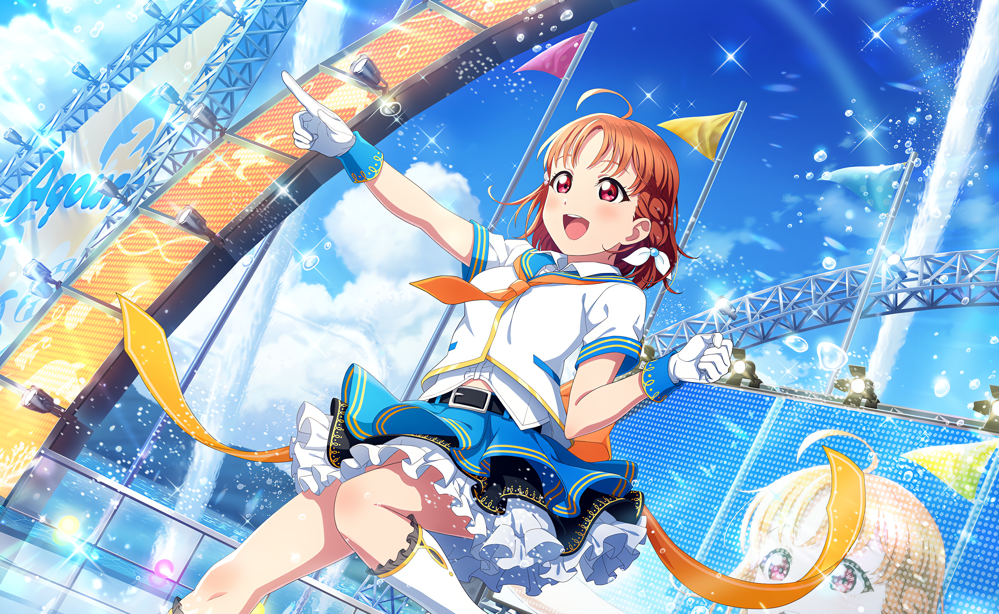 Takami Chika Love Live Love Live Sunshine Anime Anime Girls Gloves Stars Clouds Sky Flag Finger Poin 4096x2520