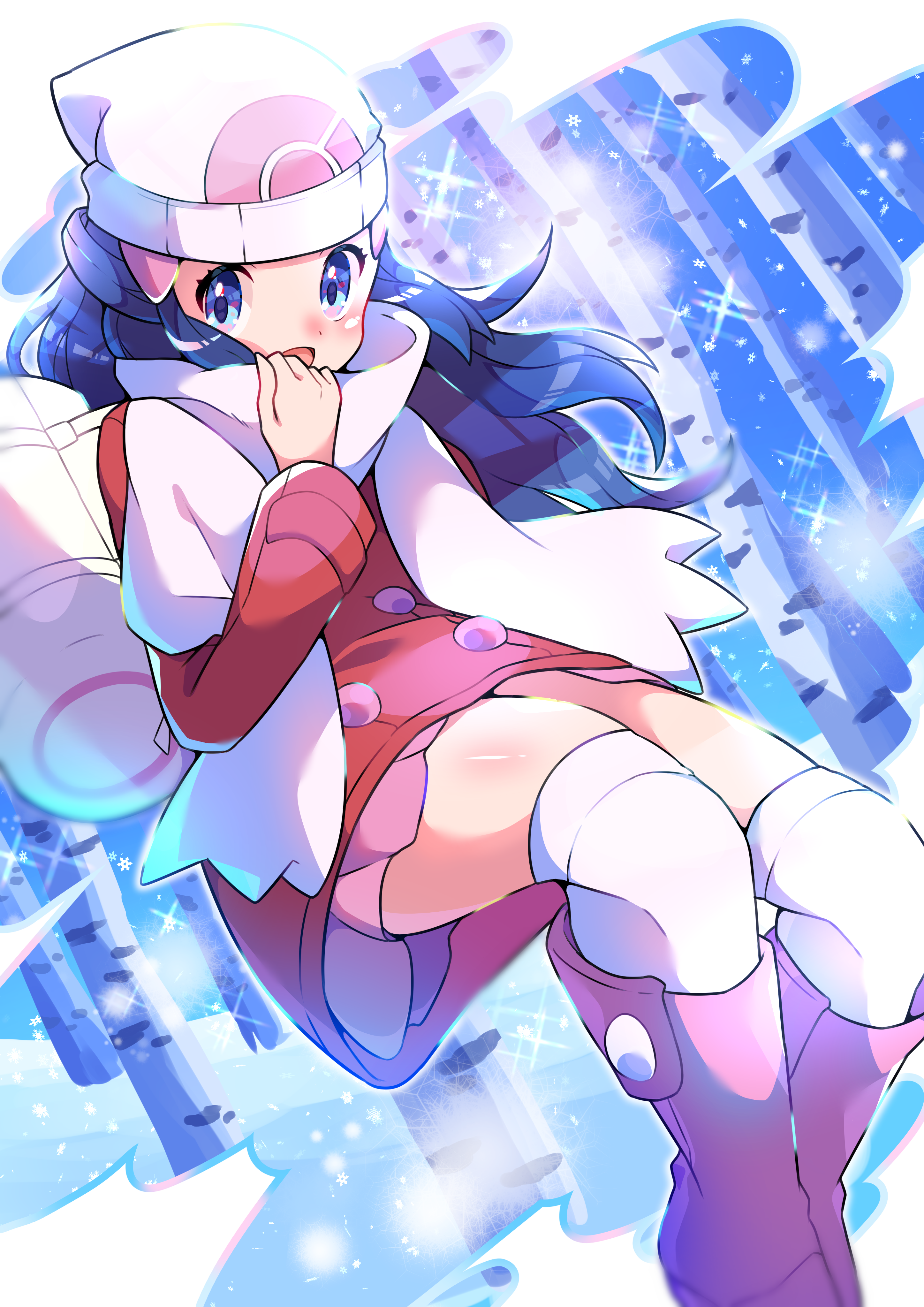 Anime Anime Girls Pokemon Dawn Pokemon Long Hair Blue Hair Solo Artwork Digital Art Fan Art Hat 2894x4093