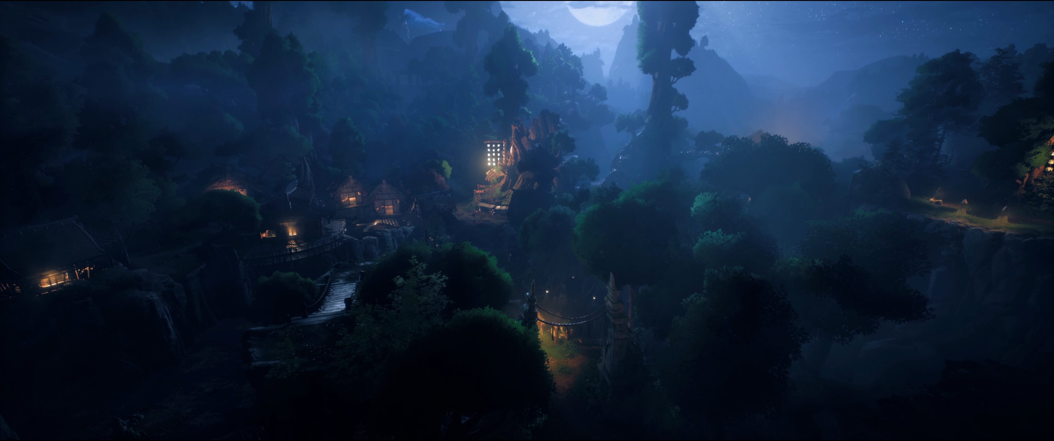 Kena Bridge Of Spirits Kena Video Games Village Trees CGi 3440x1440