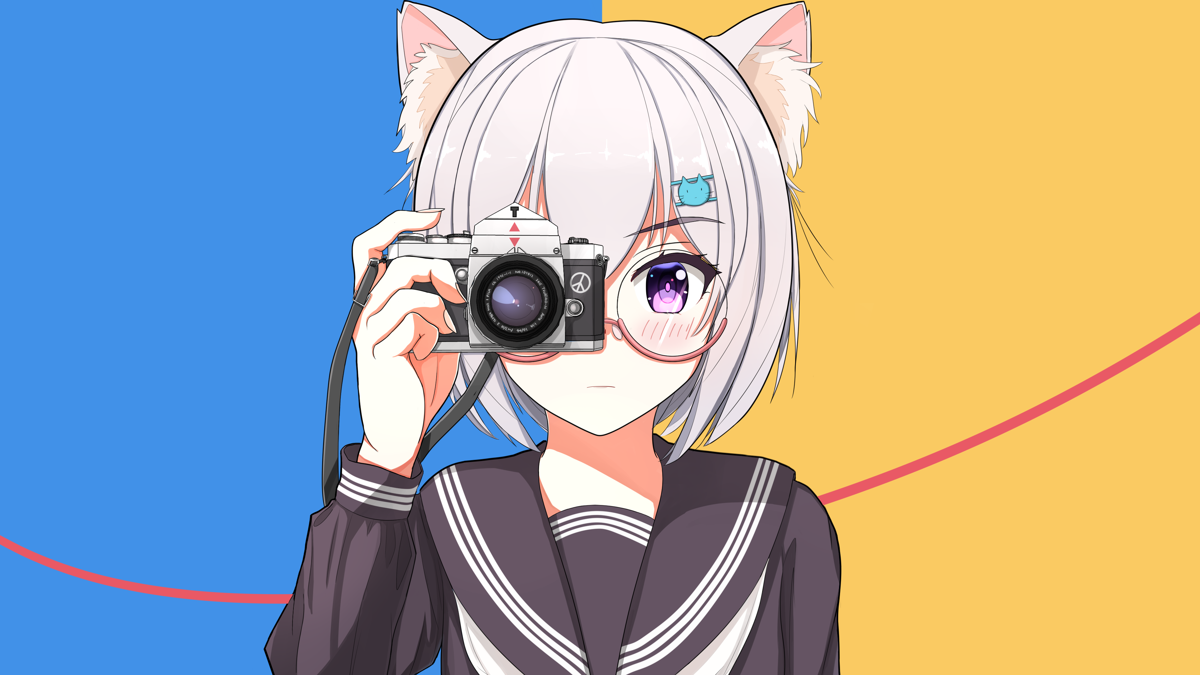 Anime Anime Girls Digital Digital Art Artwork 2D Looking At Viewer Glasses Cat Girl 3840x2160
