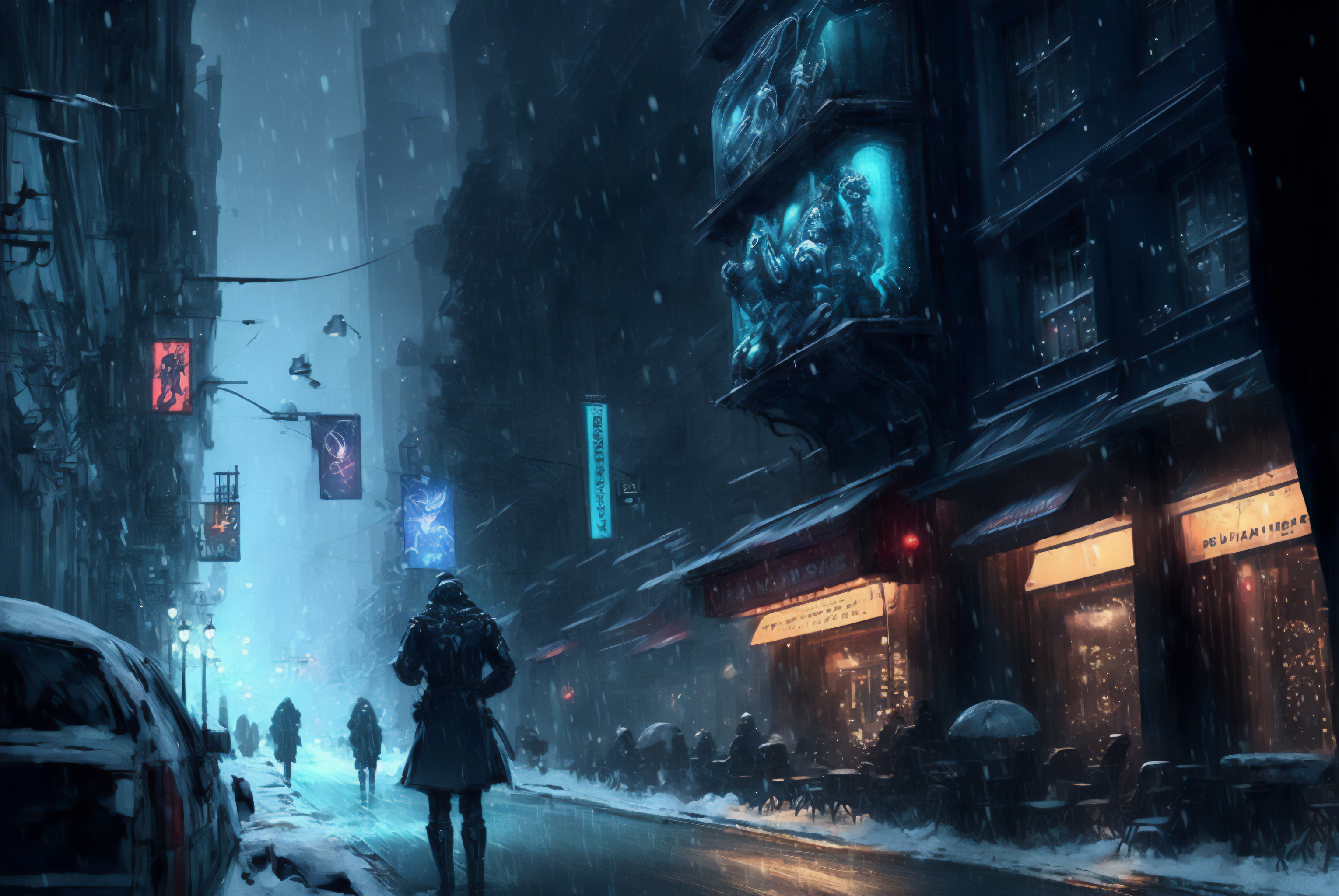Ai Art Winter Snow City Cyberpunk Blade Runner 3060x2048