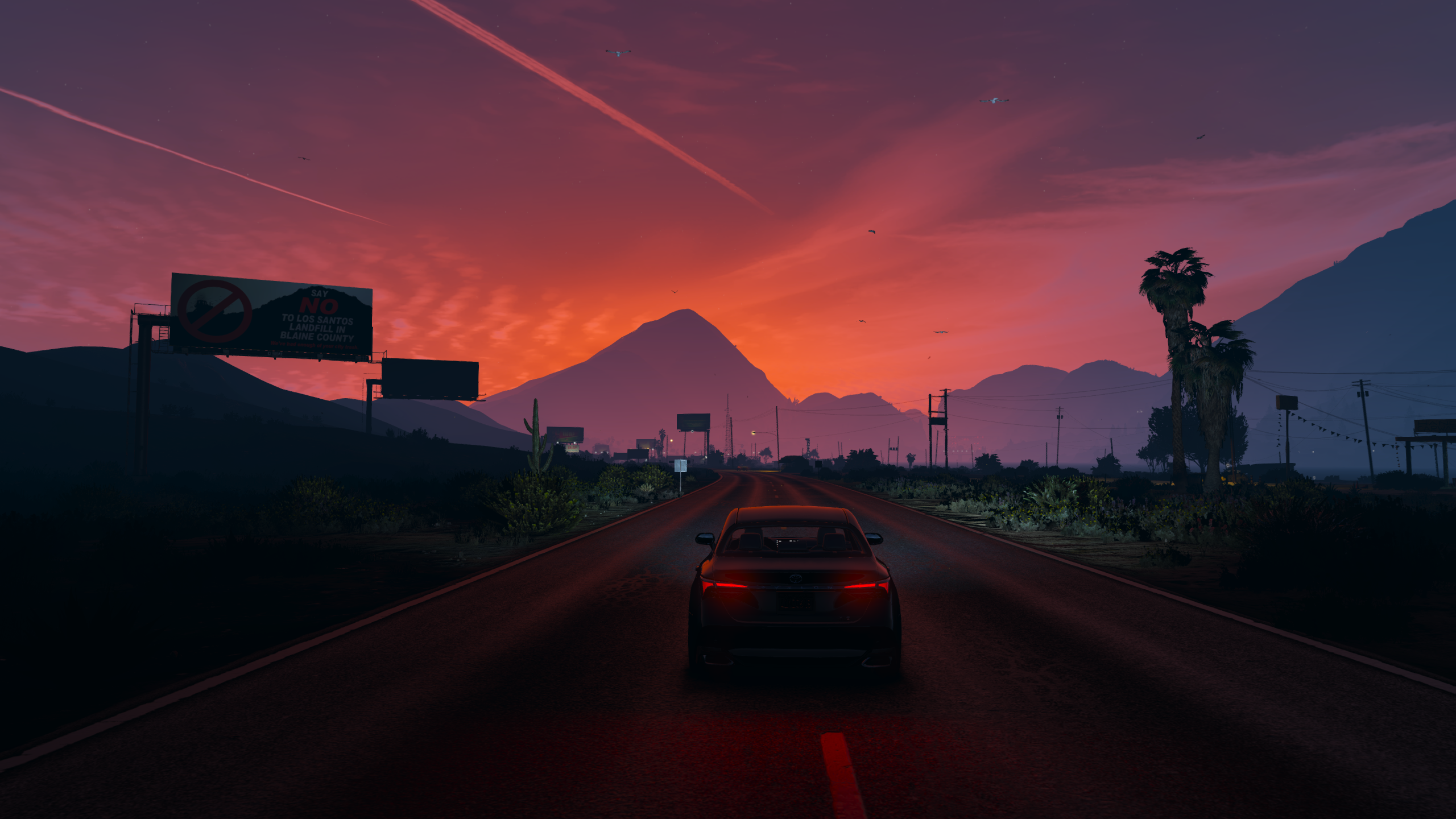 Grand Theft Auto V Sunset Video Games Car Road 2560x1440