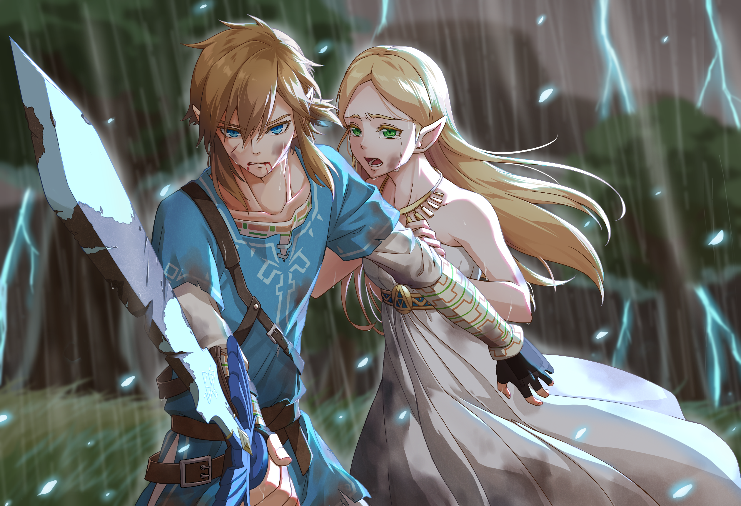 Link Zelda Crying Tears Sword Dress Rain 2520x1720