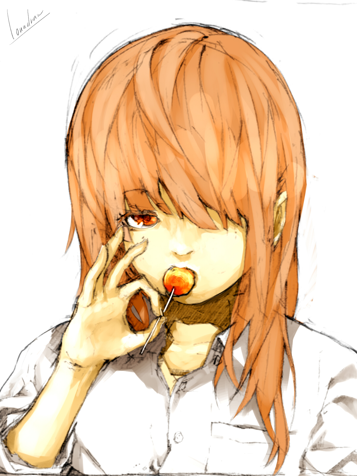 Anime Girls Loundraw Eating Lollipop Redhead Red Eyes 1200x1600