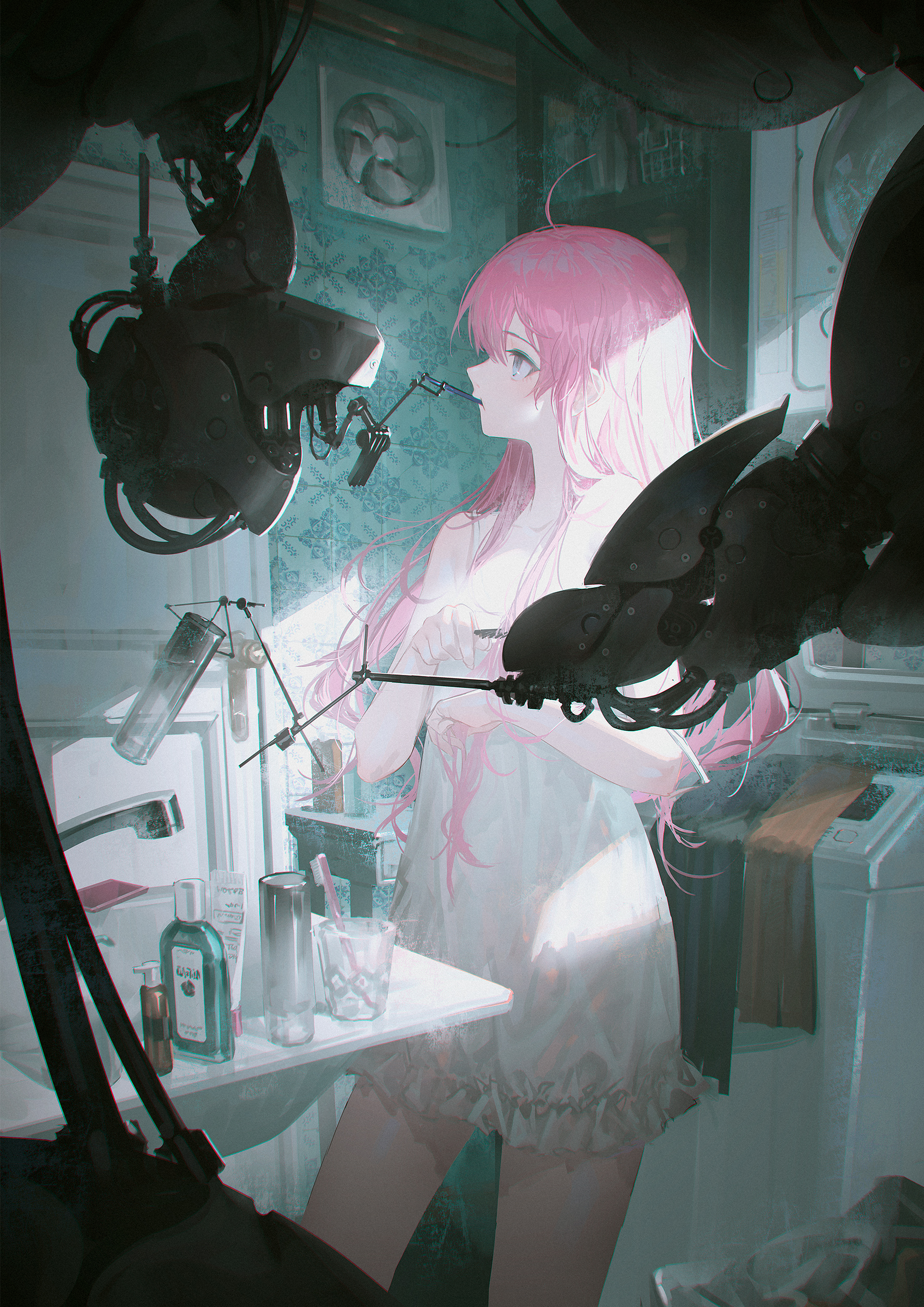 Anime Anime Girls Artwork Digital Art Illustration Robot Long Hair Pink Hair Portrait Display Toothb 1768x2500