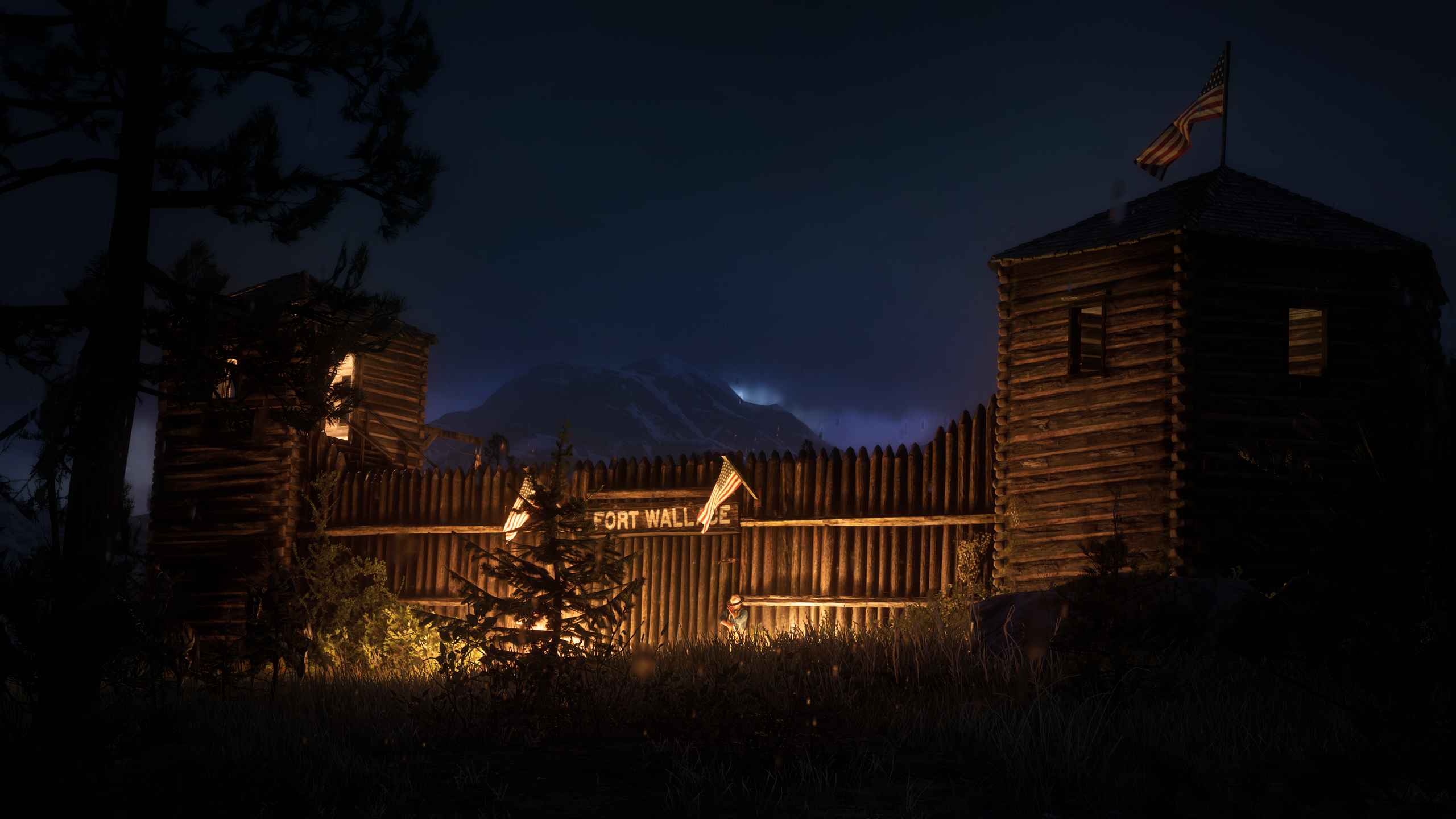 Red Dead Redemption 2 Nature Night Dusk Forest Digital Art Video Game Art Sky Video Games CGi Mounta 2560x1440