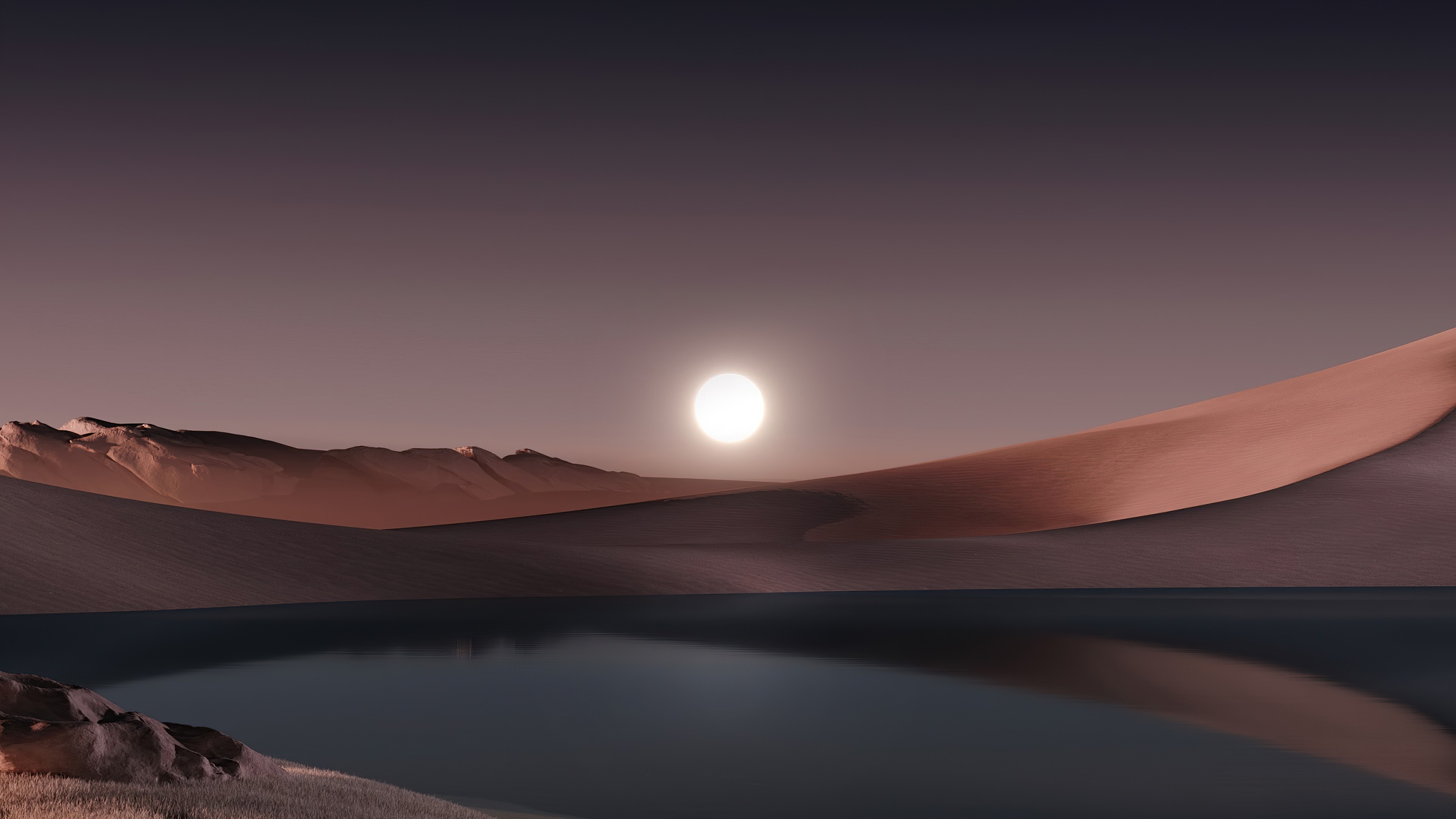 Windows 11 Digital Art Landscape Water Reflection Sun Nature Sky 3840x2160