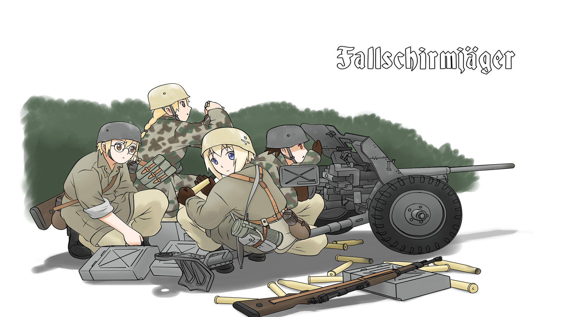 World War Ii Anime Girls With Guns Anime Girls Helmet Uniform Glasses Minimalism Simple Background W 1920x1080