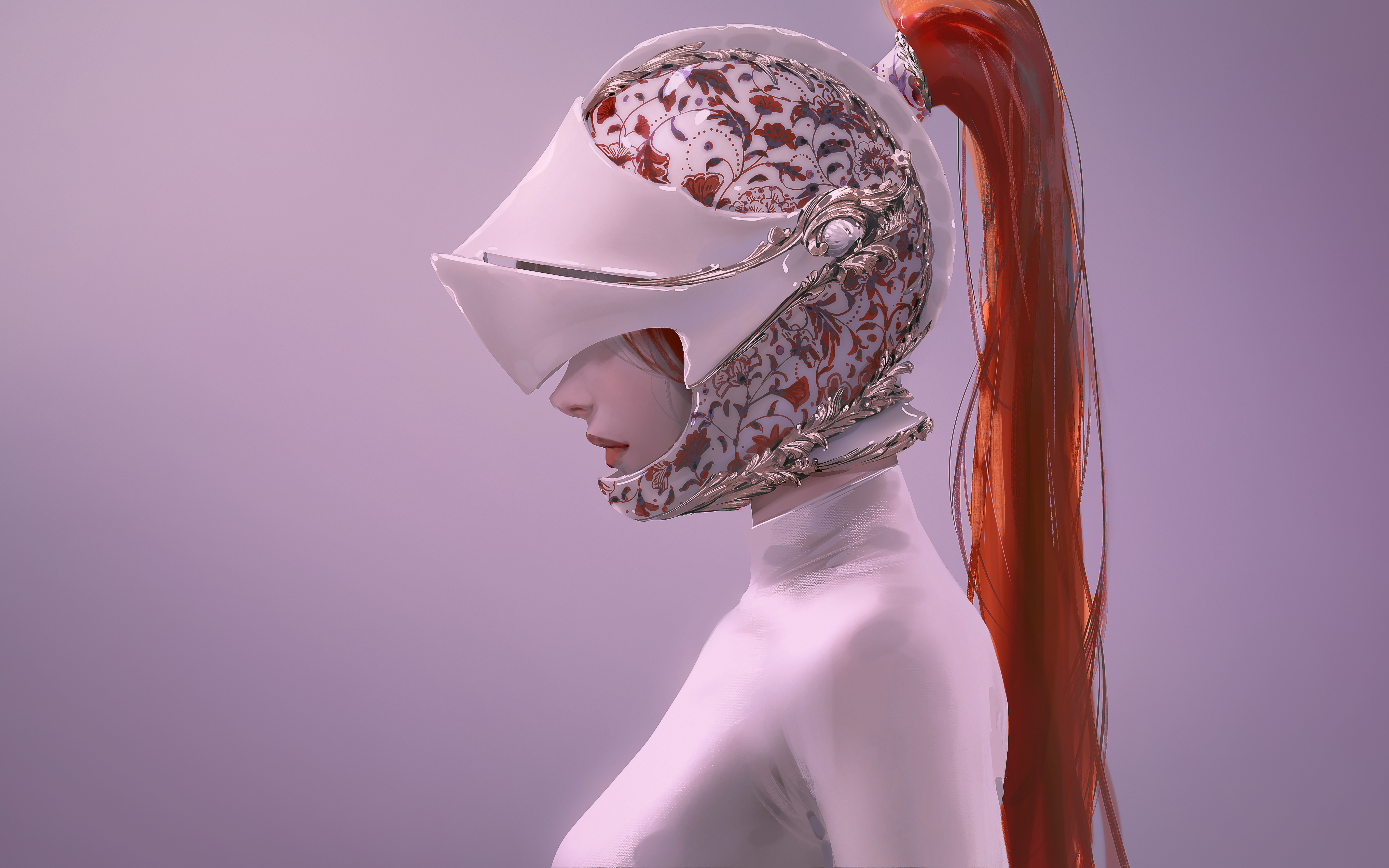 Nixeu Digital Art Artwork Illustration Minimalism Redhead Simple Background Helmet Profile Women Whi 5455x3409