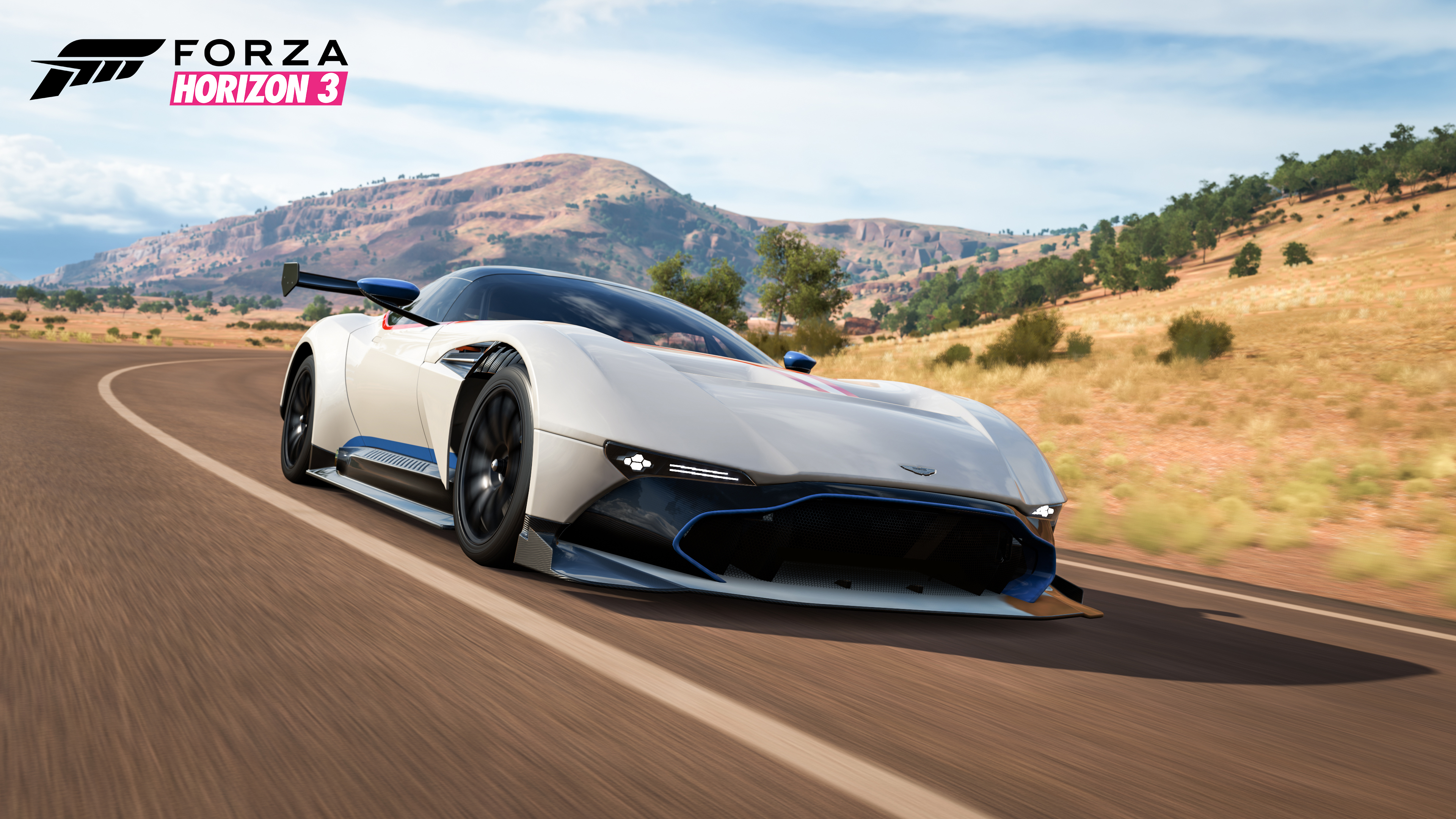 Forza Horizon 3 Video Games Car Road Mountains Logo Headlights 3840x2160