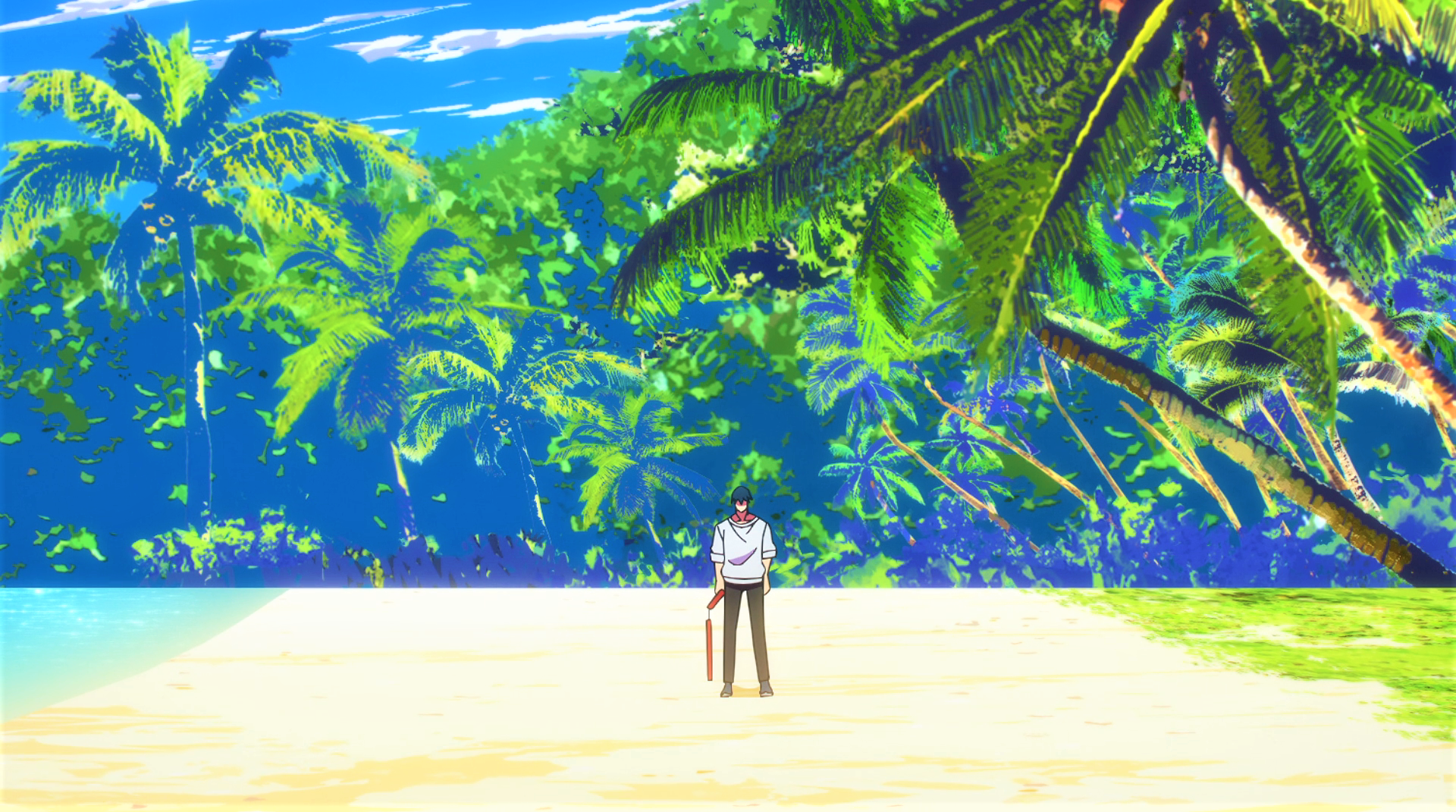Jujutsu Kaisen Fushiguro Toji Nunchucks Sweater Palm Trees Trees Beach Sky Clouds Anime Anime Screen 1920x1071