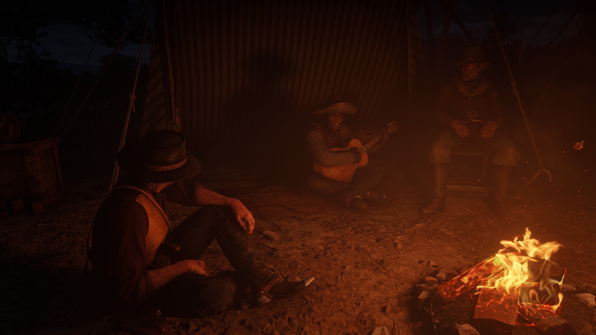 Red Dead Redemption 2 Rockstar Games Campfire Arthur Morgan Sitting Video Game Characters CGi Video  1920x1080