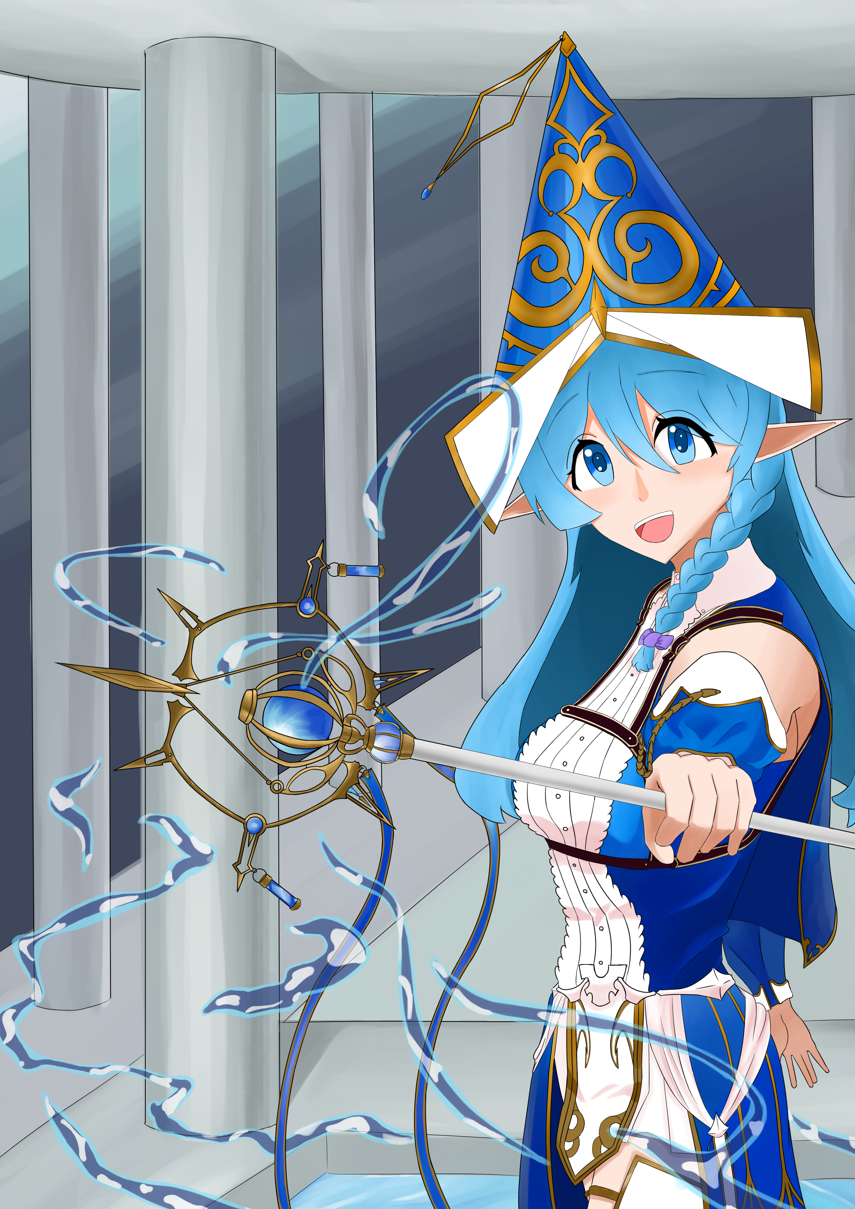 Water Enchantress Of The Temple Anime Anime Girls Trading Card Games Yu Gi Oh Long Hair Blue Hair Ar 2894x4093