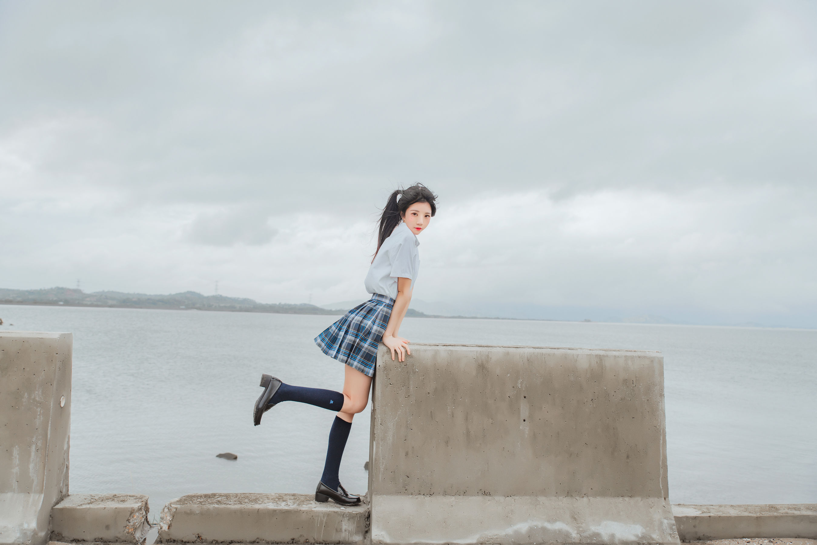 Cherryneko Women Model Asian Overcast Women Outdoors Urban School Uniform Twintails 2698x1800