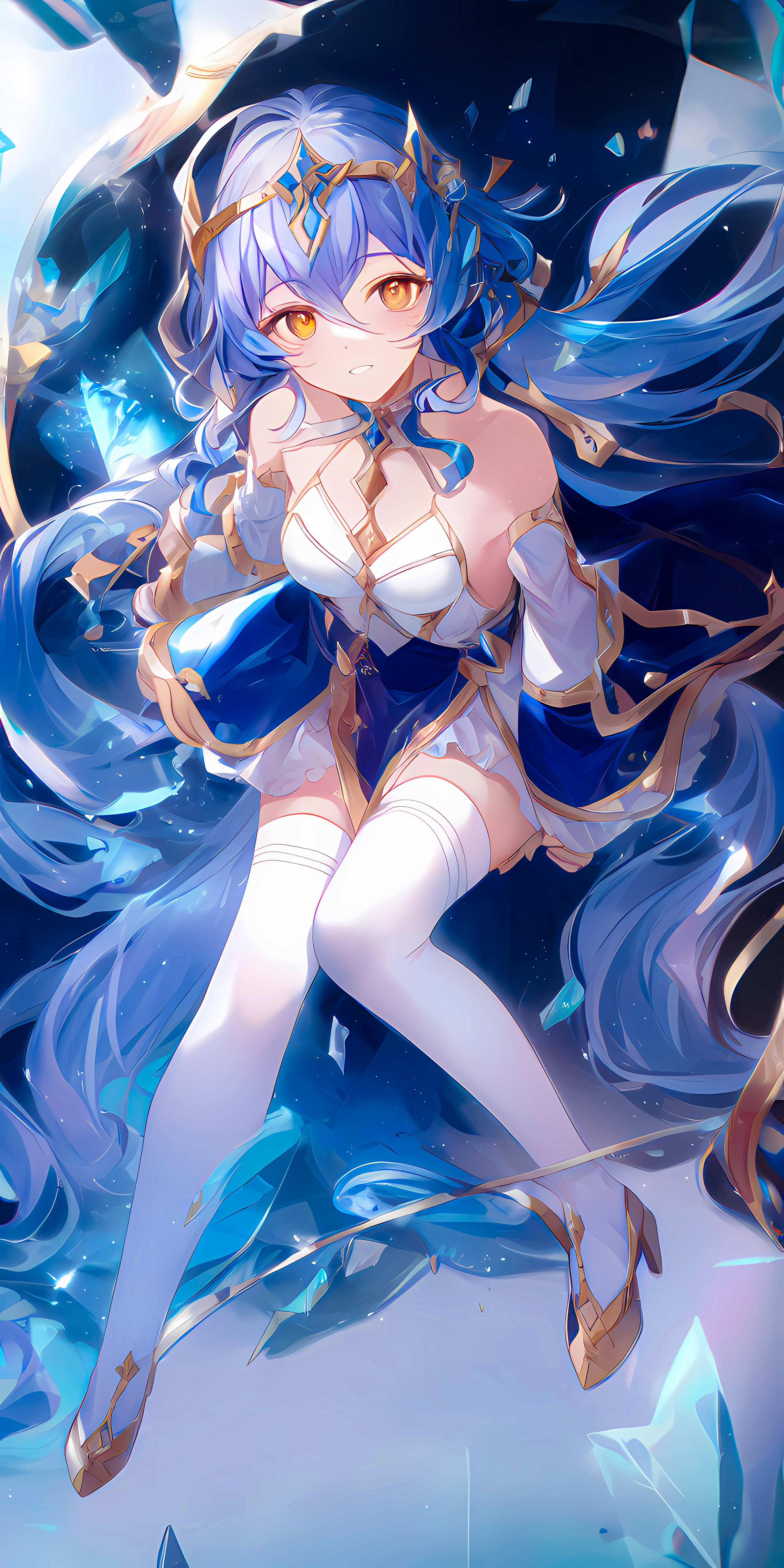 Anime Girls Genshin Impact Layla Genshin Impact Ai Art High Angle Vertical Yellow Eyes Blue Hair Hee 2560x5120