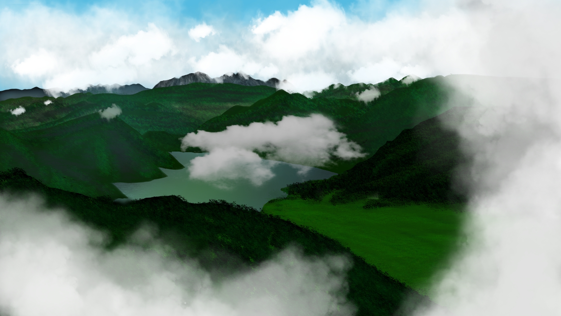 Digital Painting Digital Art Nature Clouds Hills Landscape Artwork 1920x1080