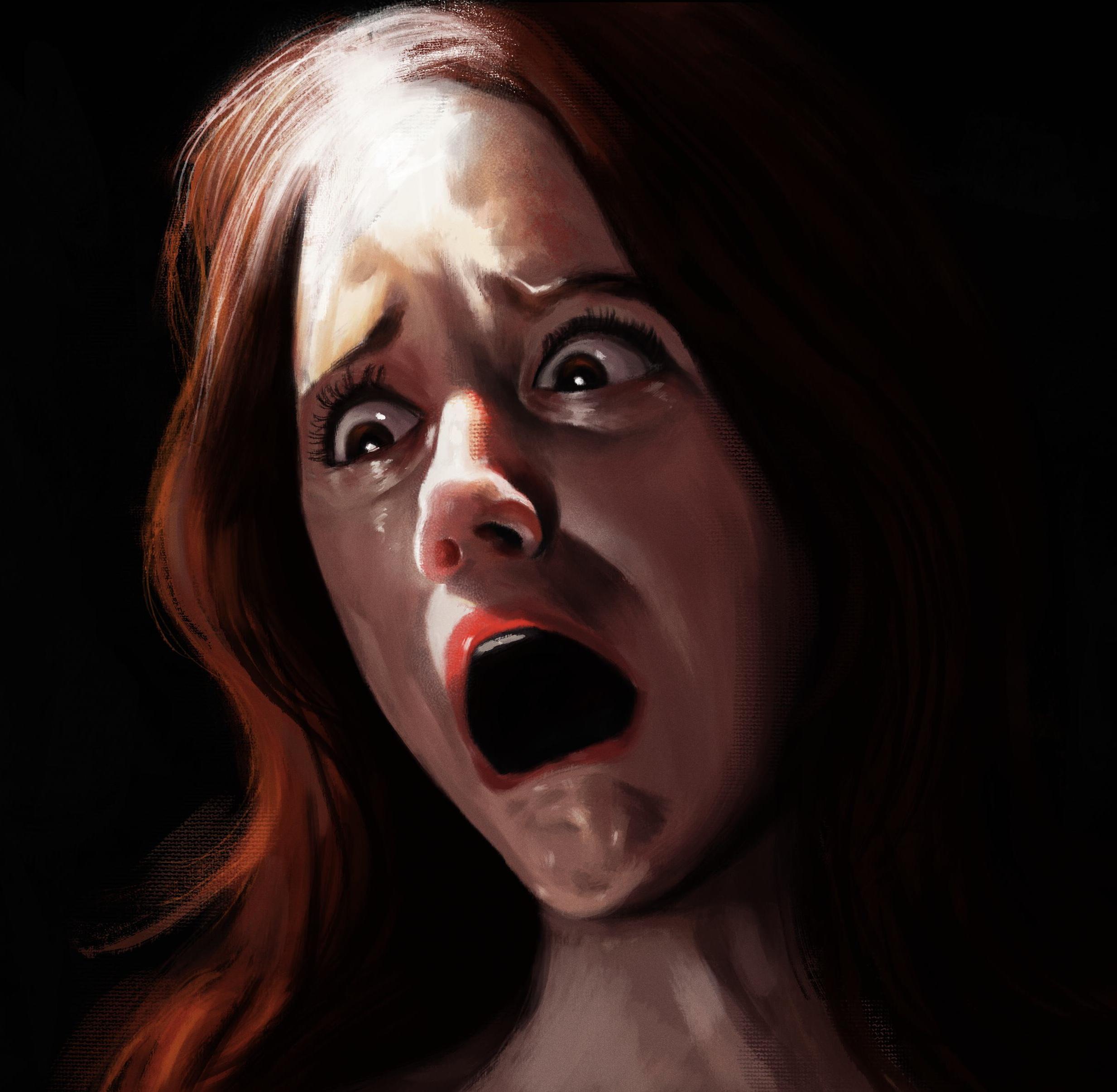 Drawing Horror Face Women Disgust Open Mouth Long Hair Black Background Eyes Simple Background 2467x2412