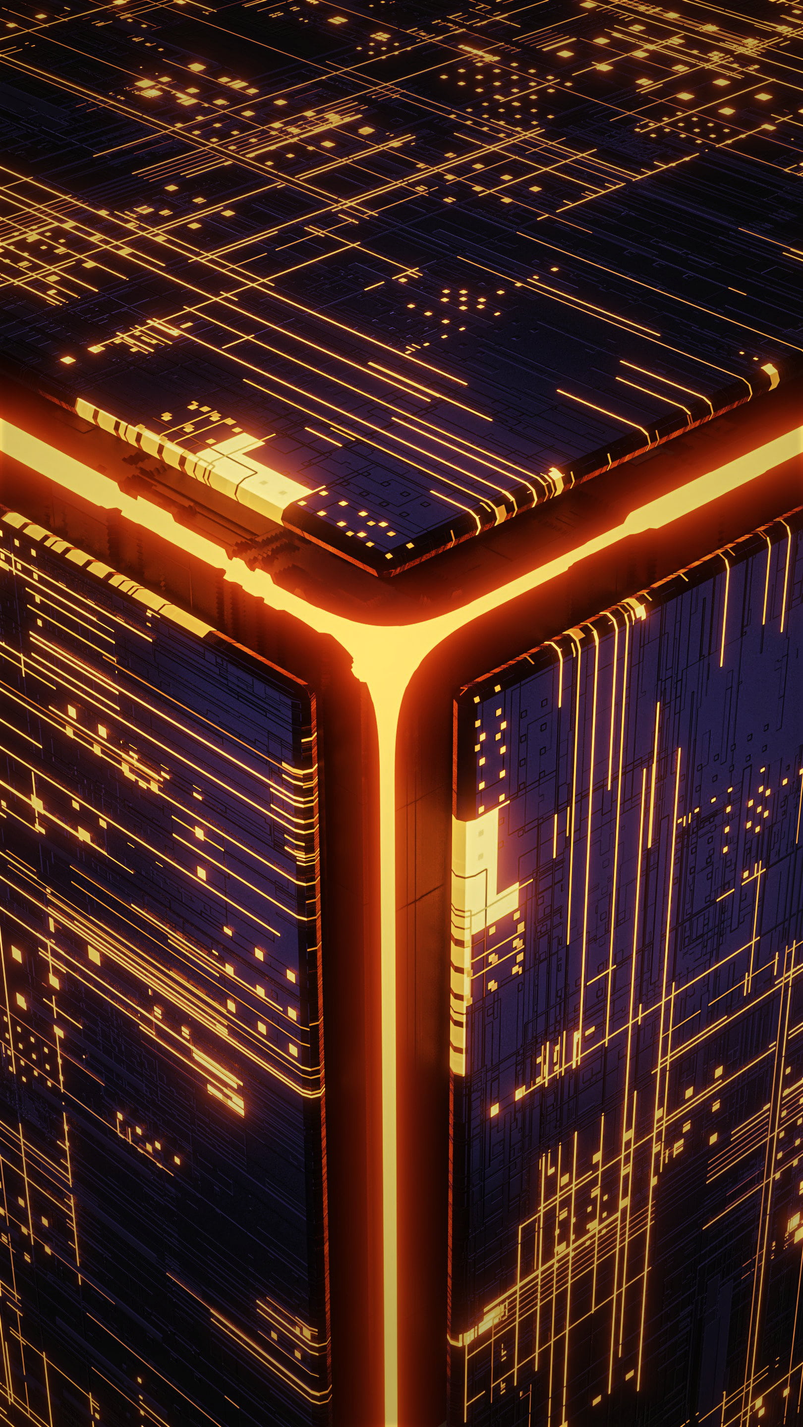 Red Black Orange Science Fiction Tech Technology Cube Neon Lights 1620x2880