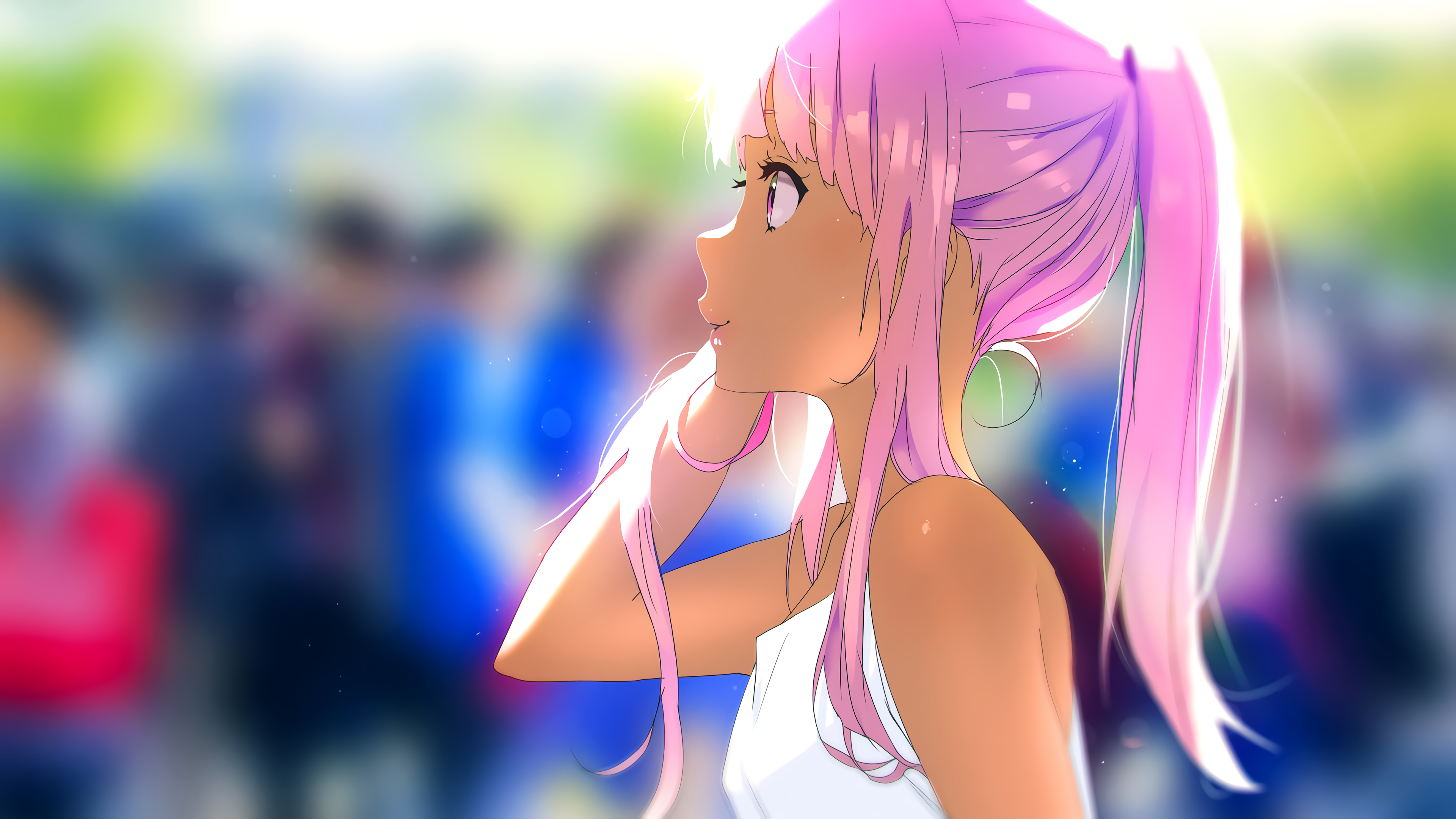 Tom Skender Anime Girls Anime DeviantArt Looking Away Ponytail Blurred Blurry Background Face Parted 3840x2160