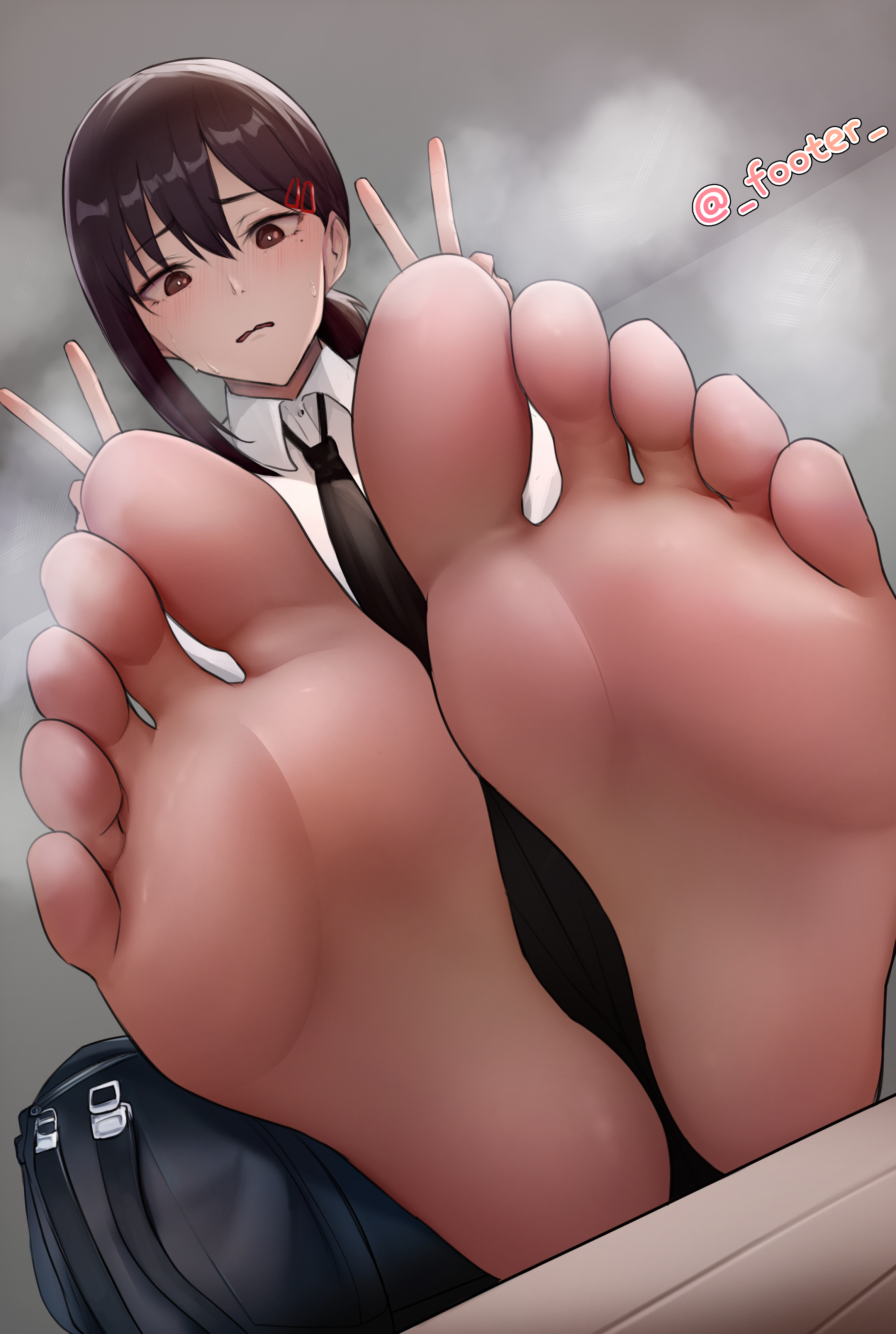 Kobeni Chainsaw Man Anime Girls Chainsaw Man Foot Sole Feet Portrait Display Peace Sign Watermarked  2320x3453