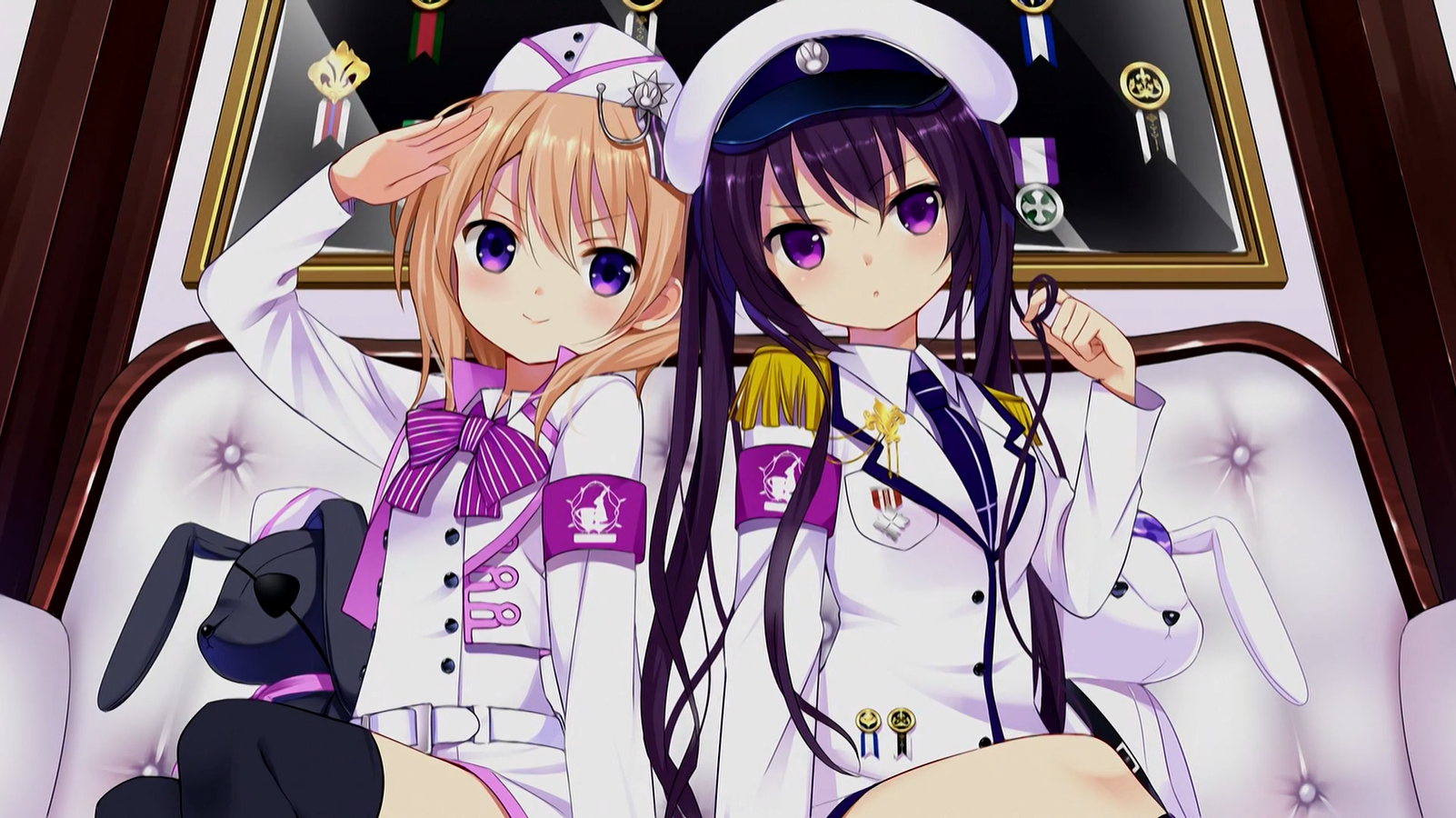 Anime Anime Girls Gochuumon Wa Usagi Desu Ka Sailor Uniform Hat Bow Tie Uniform Smiling Looking At V 1602x900