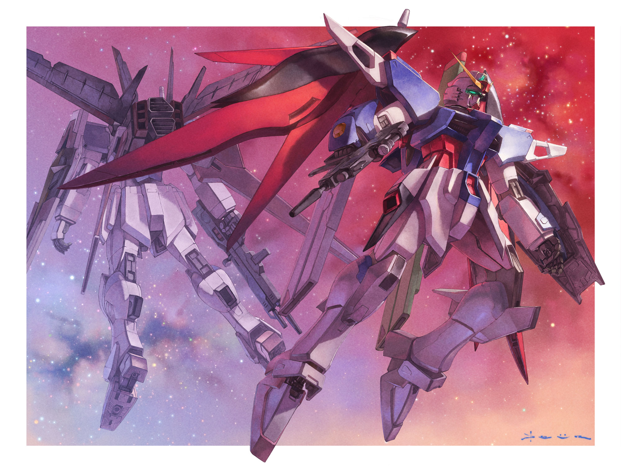 Anime Mechs Super Robot Taisen Gundam Artwork Digital Art Fan Art Destiny Gundam Force Impulse Gunda 2000x1521