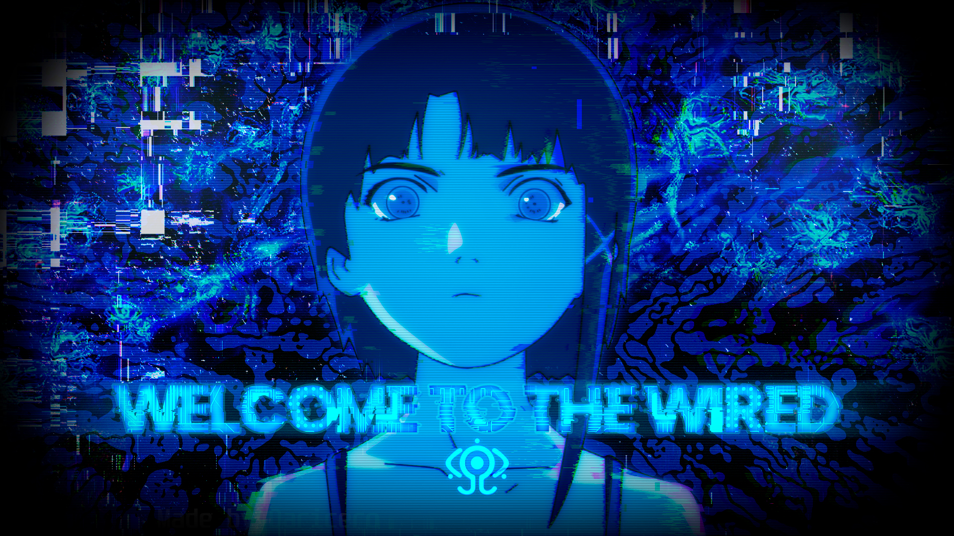 Serial Experiments Lain Lain Iwakura Glitch Art Noise Looking At Viewer Text Circuit Blue Anime Girl 1920x1080