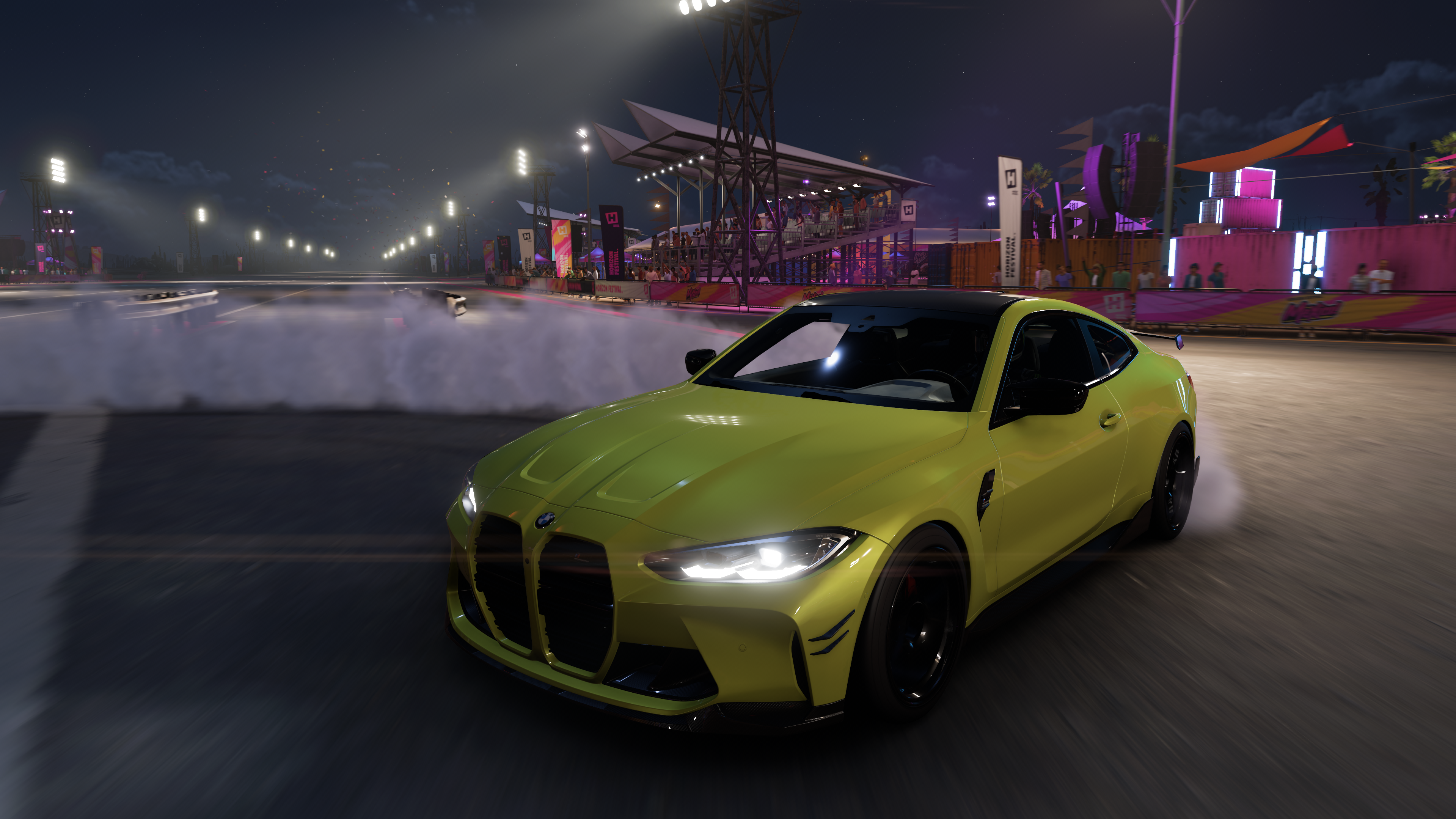 BMW Forza Horizon 5 Drift Drift Cars Video Games CGi Headlights Night BMW M4 3839x2159
