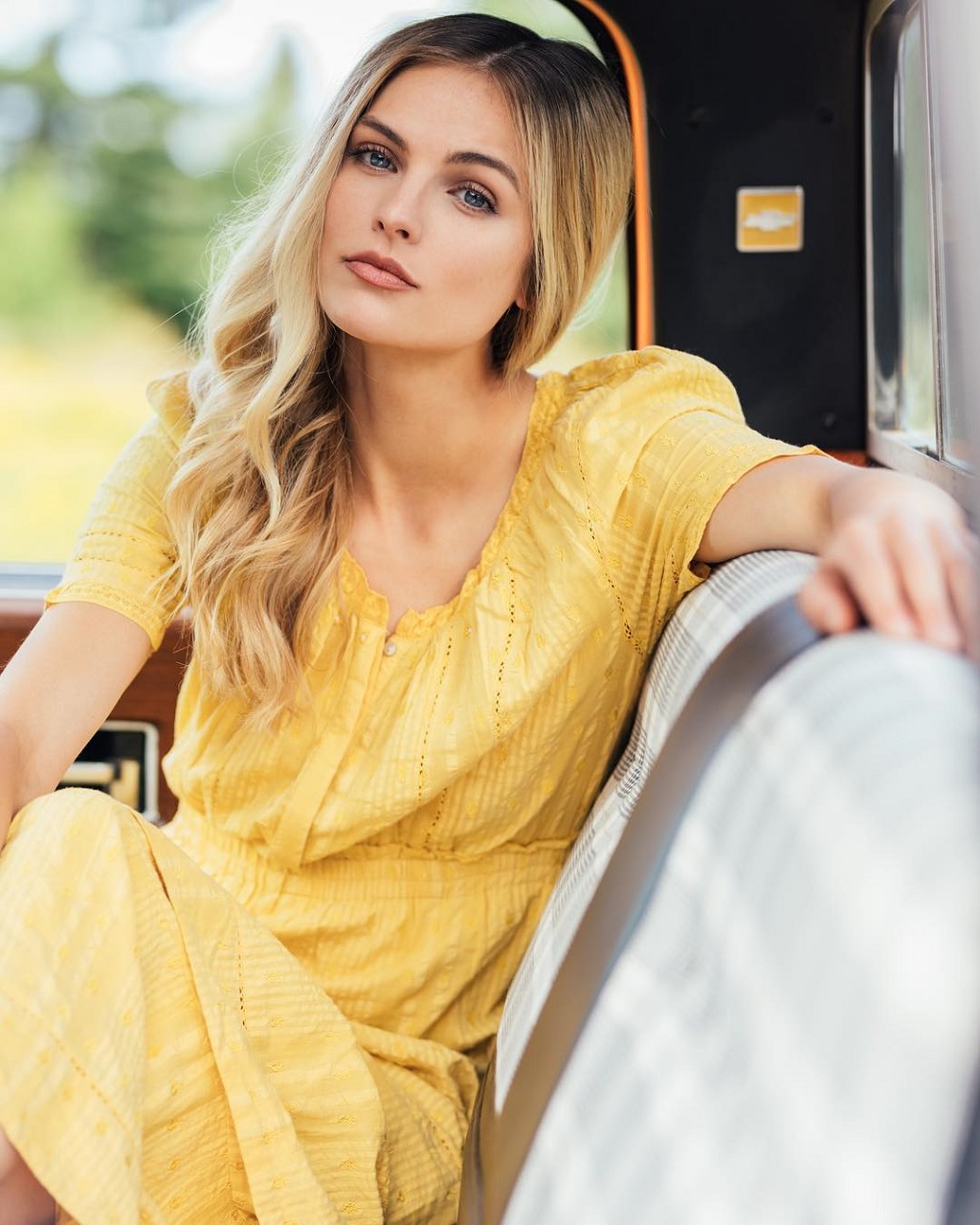 Women Model Long Hair Ashley Booth Yellow Dress Dress 1024x1280