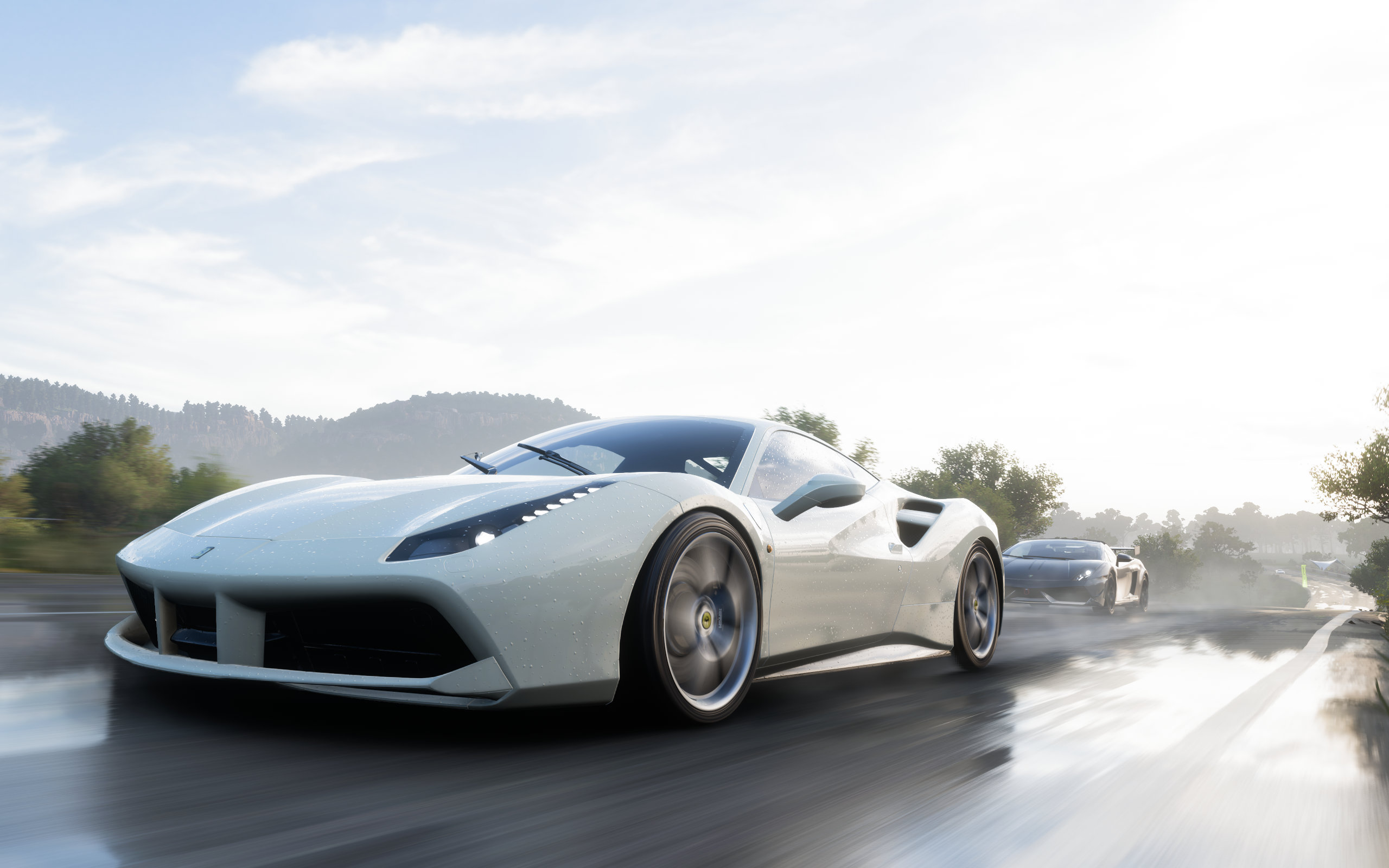 Forza Horizon 5 Car Screen Shot Ferrari Video Games CGi Front Angle View Sky 2560x1600