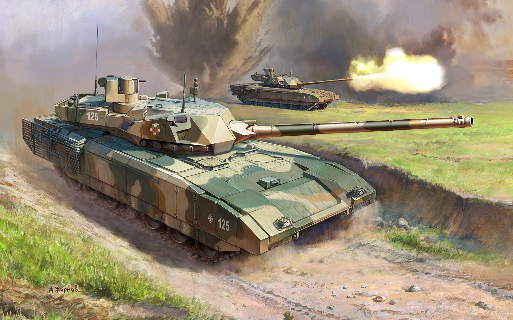 Tank War Army Military Military Vehicle Explosion Smoke Artwork Path Grass 1680x1050