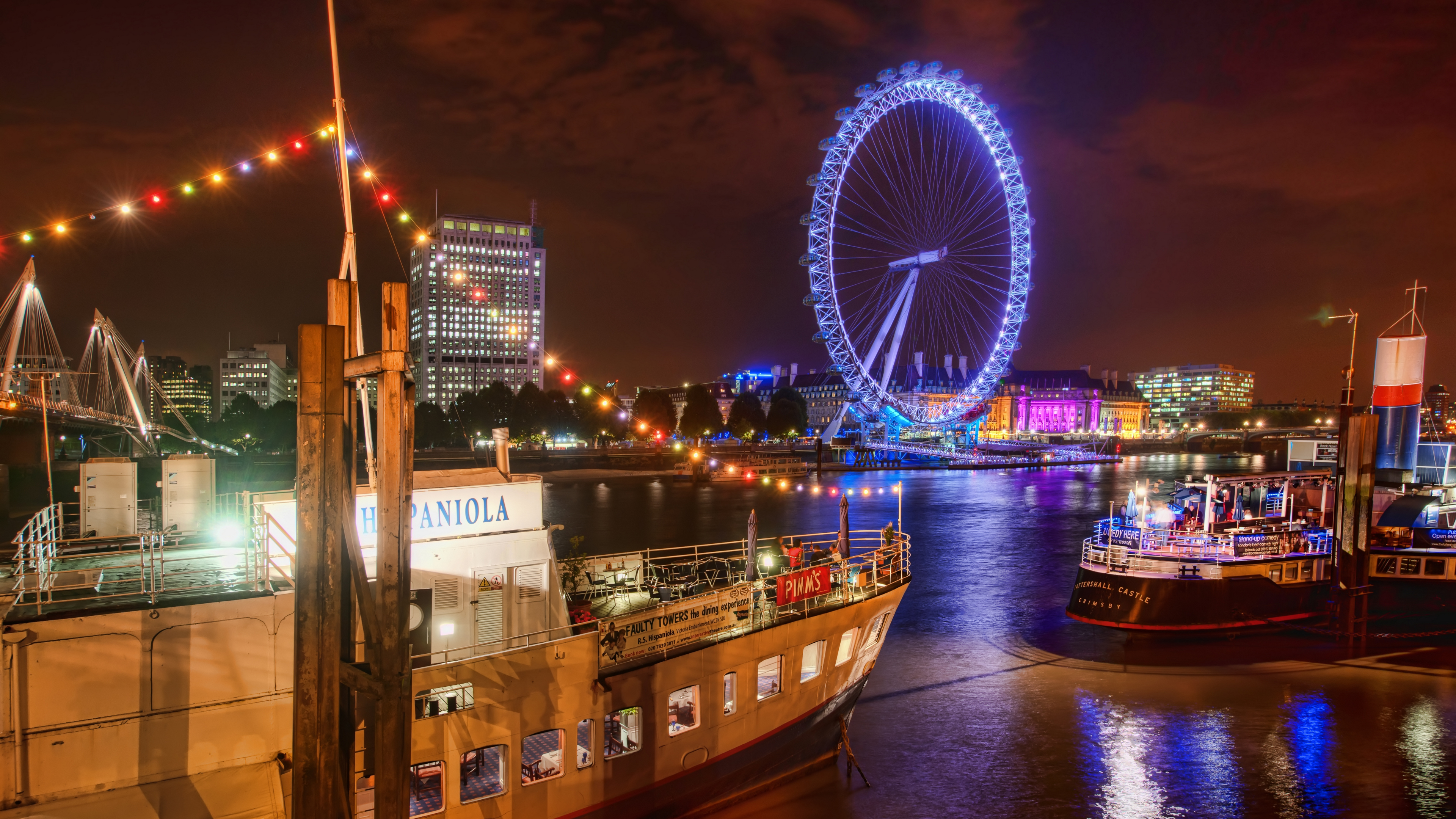Trey Ratcliff Photography 4K UK England London Cityscape Night Lights  Building Water Boat London Eye Wallpaper - Resolution:3840x2160 -  ID:1356858 