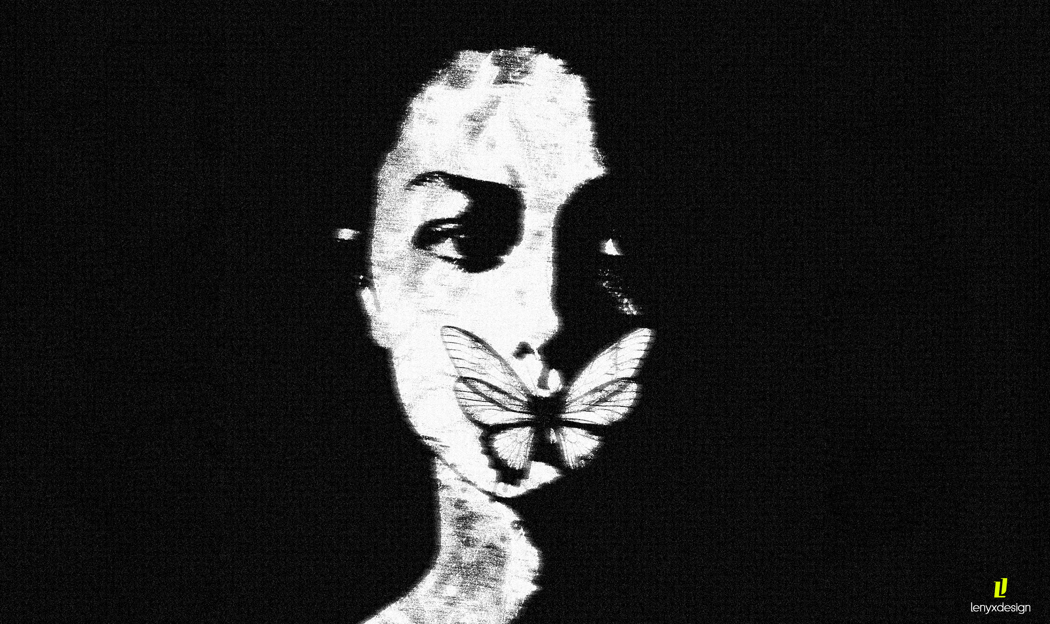 Butterfly Digital Art Digital Distortion Noise Monochrome Simple Background Artwork 3366x2000