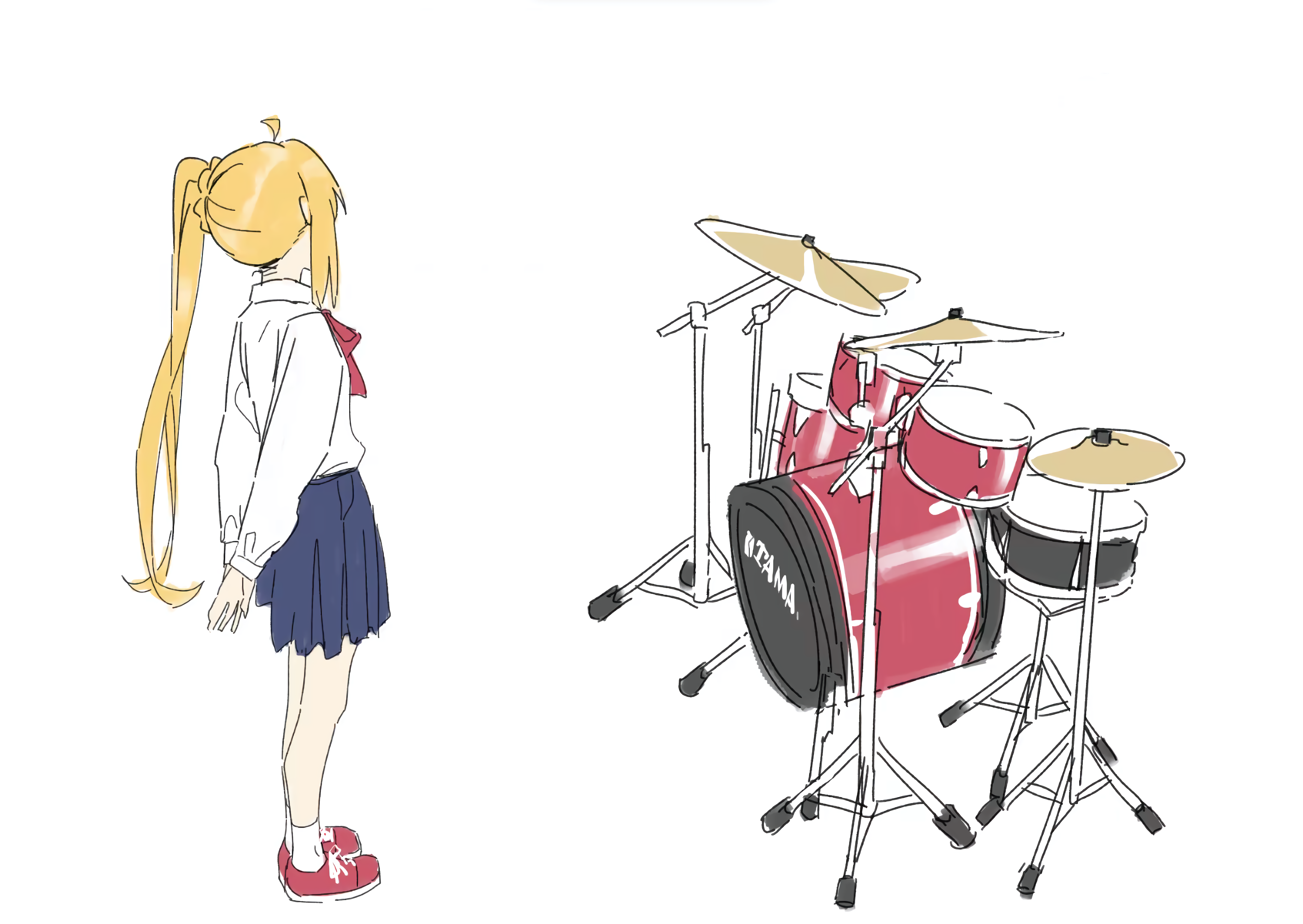 Nijika Ijichi Anime Girls Simple Background White Background Minimalism Drums Musical Instrument 6080x4312