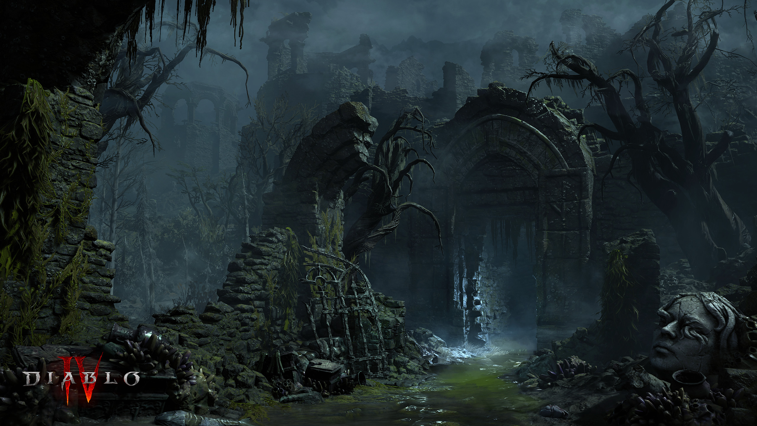 Diablo Diablo IV Video Games Watermarked Ruins Video Game Art Trees Water 2560x1440