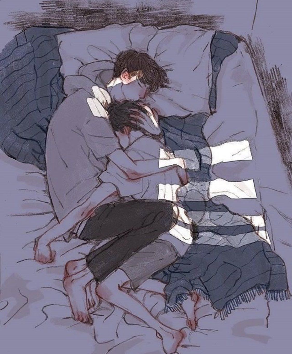 Yaoi Cuddle Shirtless Sleeping Portrait Display Lying Down Lying On Side Bed Anime Boys Closed Eyes 1125x1361
