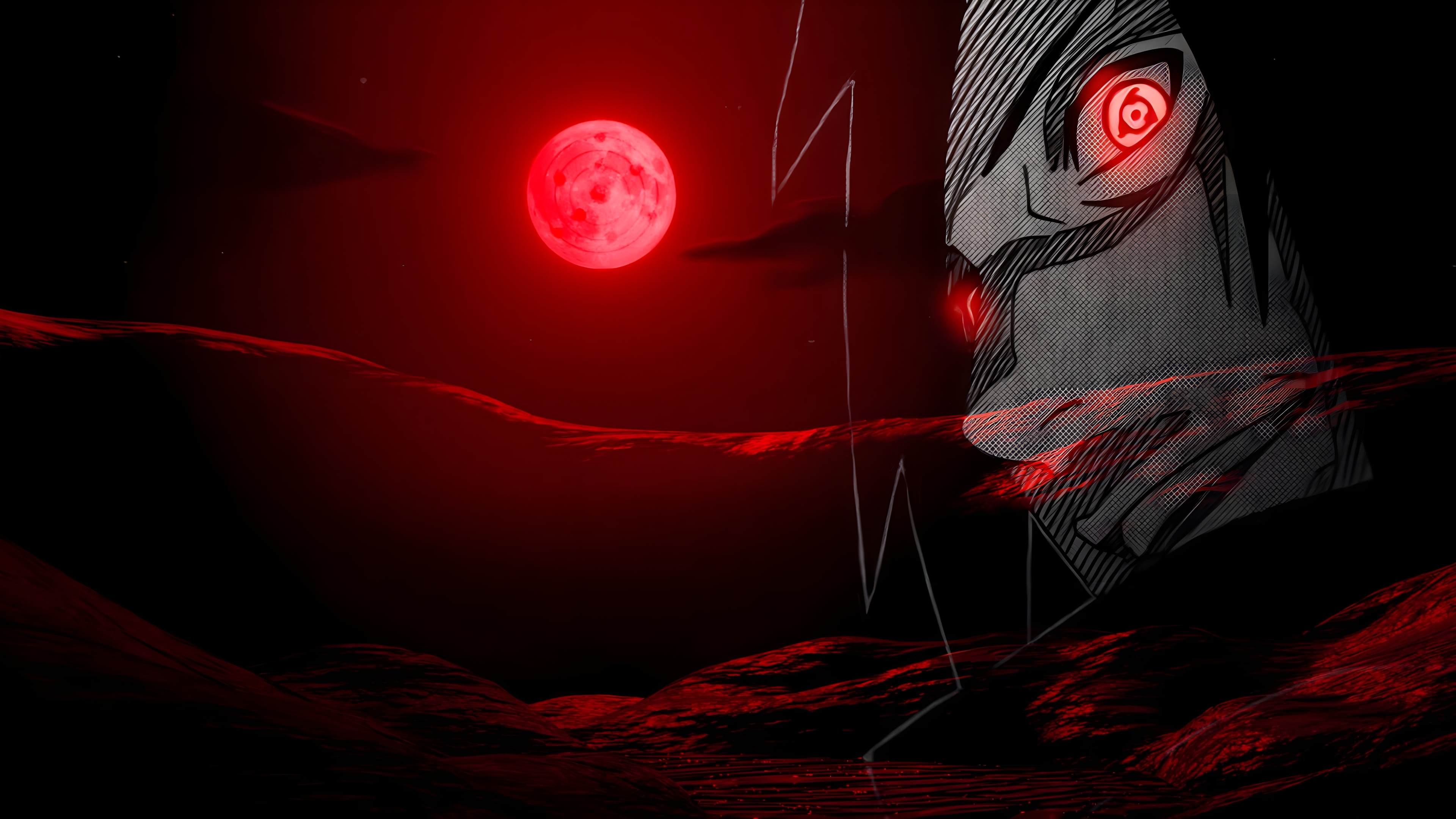 Black Naruto Anime Uchiha Madara Moon Red Sky Anime Boys Red Moon Looking At Viewer Sharingan Glowin 3840x2160