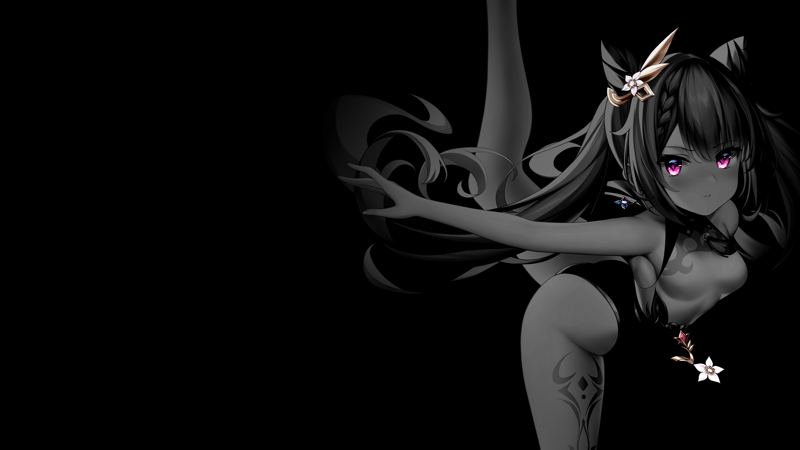 Selective Coloring Black Background Dark Background Simple Background Anime  Girls Keqing Genshin Imp Wallpaper - Resolution:2560x1440 - ID:1325683 -  