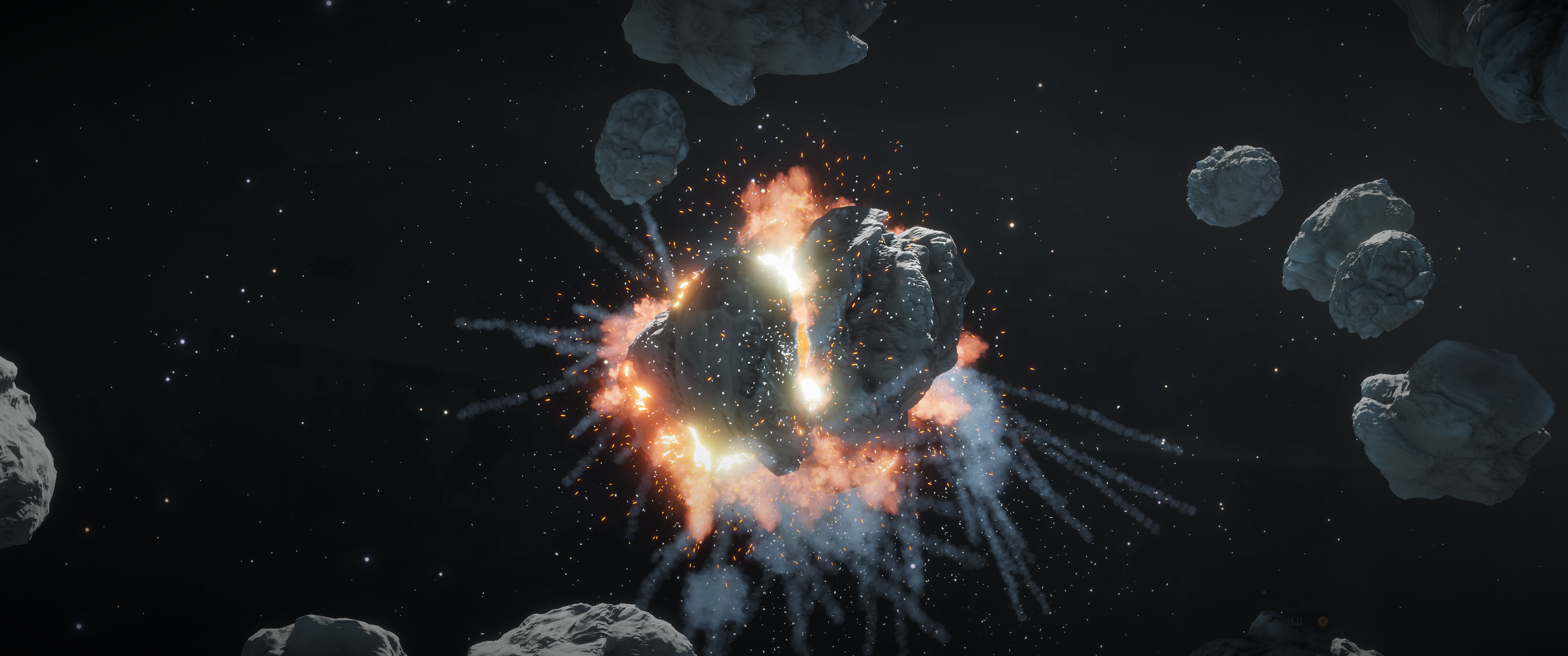 Elite Dangerous Dark Asteroid Space Screen Shot Mining Explosion Science Fiction 3440x1440