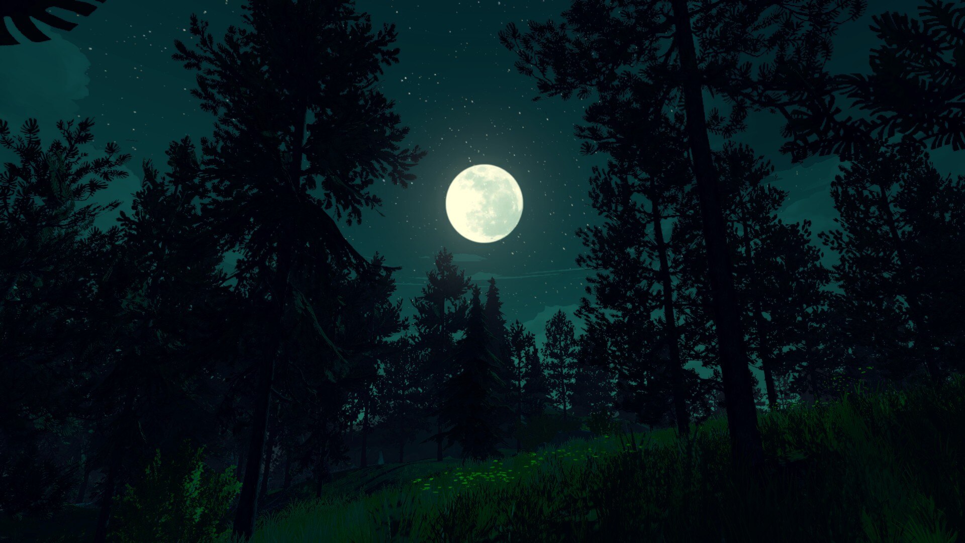Firewatch Video Games Night Moon Screen Shot Trees Forest Sky Stars Grass Plants 1920x1080